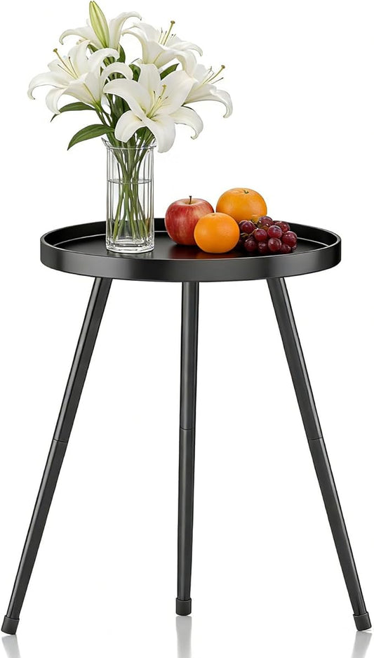 Small Round Side Table Metal End Table Outdoor Black Side Table Mid-Century