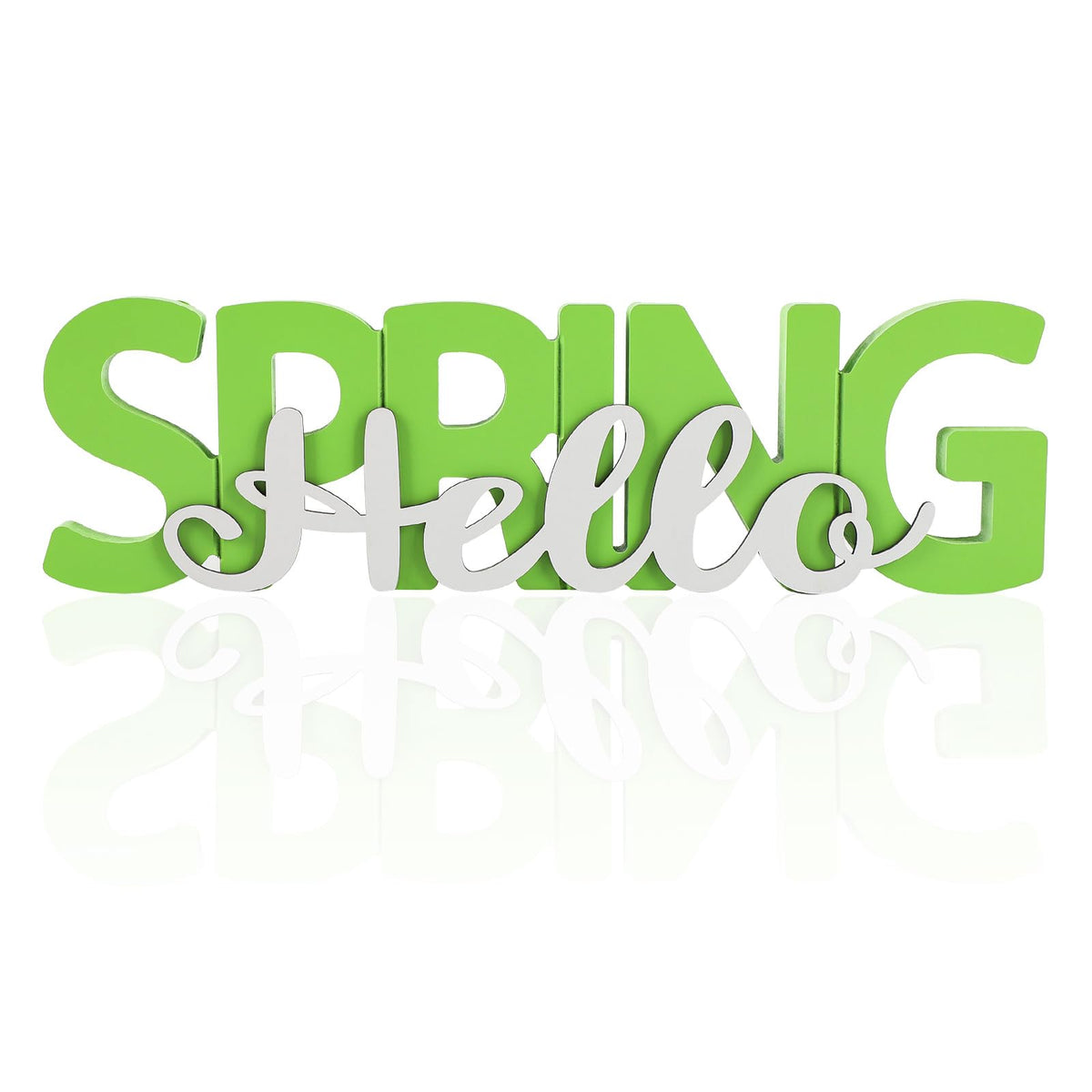COCHIE Wooden Hello Spring Sign, Spring Decorations for Home, Office, Shelf, Mantel, Indoor, Wood Spring Decor, Spring Table Top Party Decoration (Hello Spring)