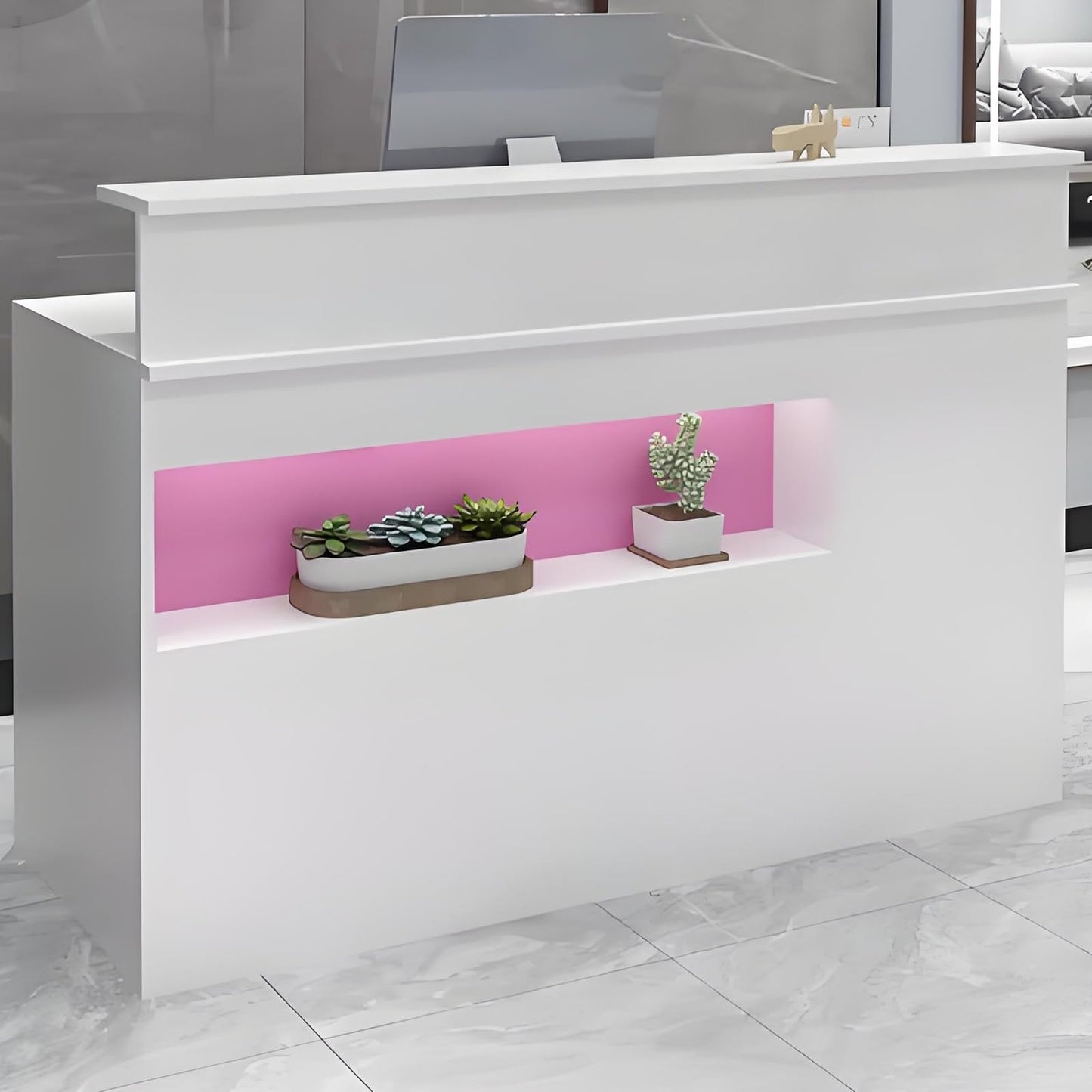Small Reception Desk, Front Desk with LED Lights, Counter Desk with Drawers,Standing Front Counter, Reception Counter for Supermarket, Convenience, Store Hotel(Pink,