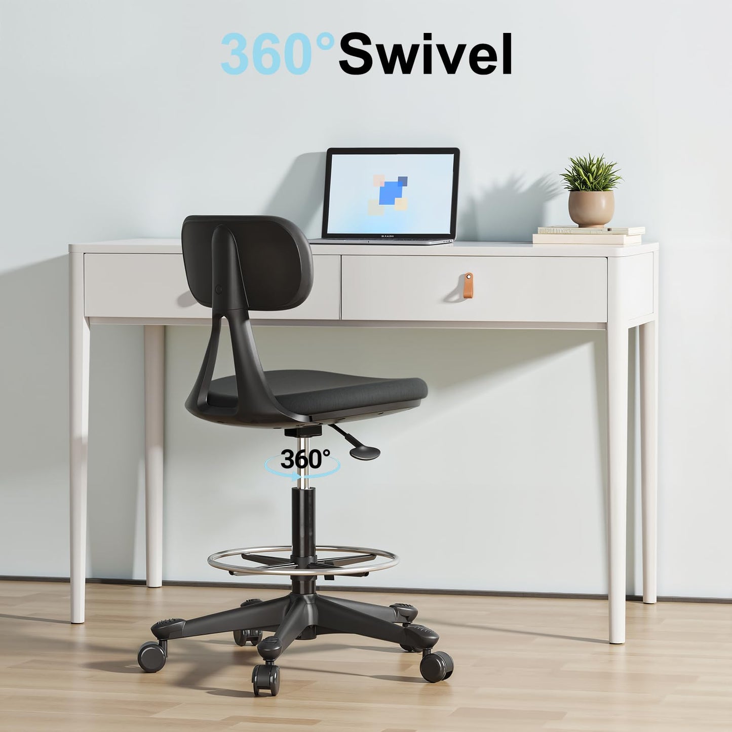 ERGO COLLECT Drafting Chair with Auto-Lock Gravity Wheel,Height Adjustable Standing Desk Chair,Tall Drafting Stool,with Back Support & Foot Rest,No Arms,for Studio,Lab,Office or Home
