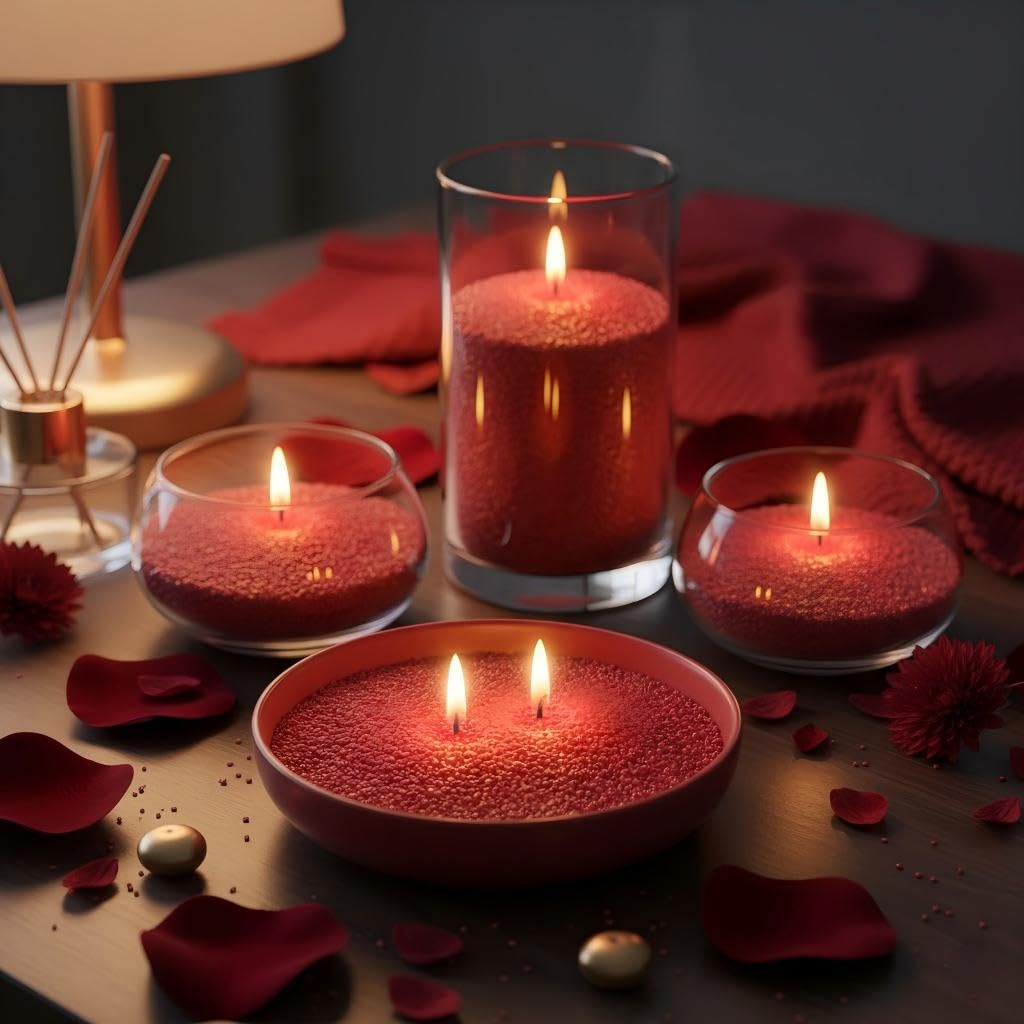 Monivi Scented Candle Sand with Wicks 1.1lb Dark Red Pearled Candle Beads Sand Candles with Wicks for Mothers Day Gift 85 Burn Hours Refillable Candle Wax for DIY Candle Making(Scented Rosa)