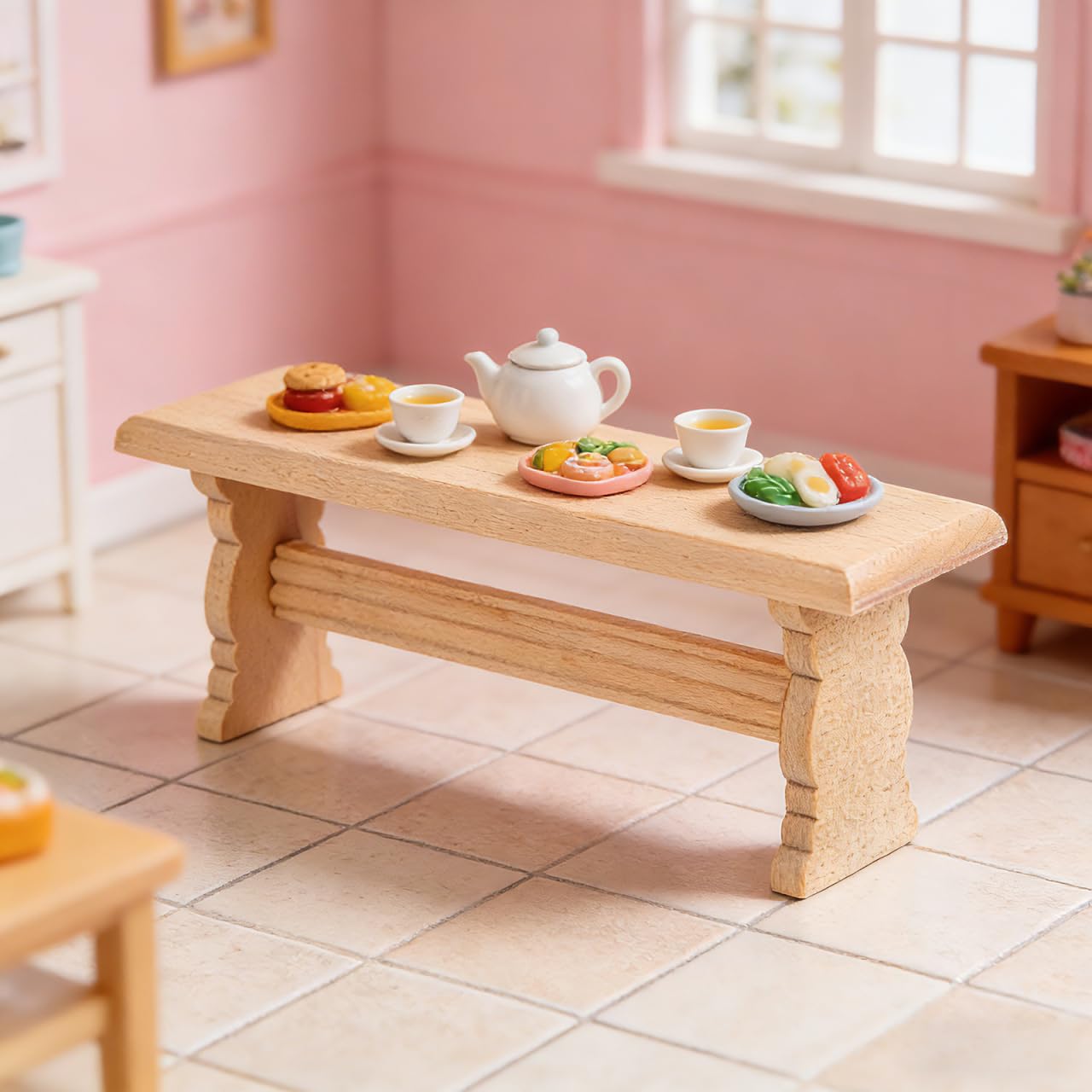 KESYOO Mini Wooden Bench Dollhouse Furniture Wooden Miniature Storage Bench for House Decor Accessory for Mini House and Landscape