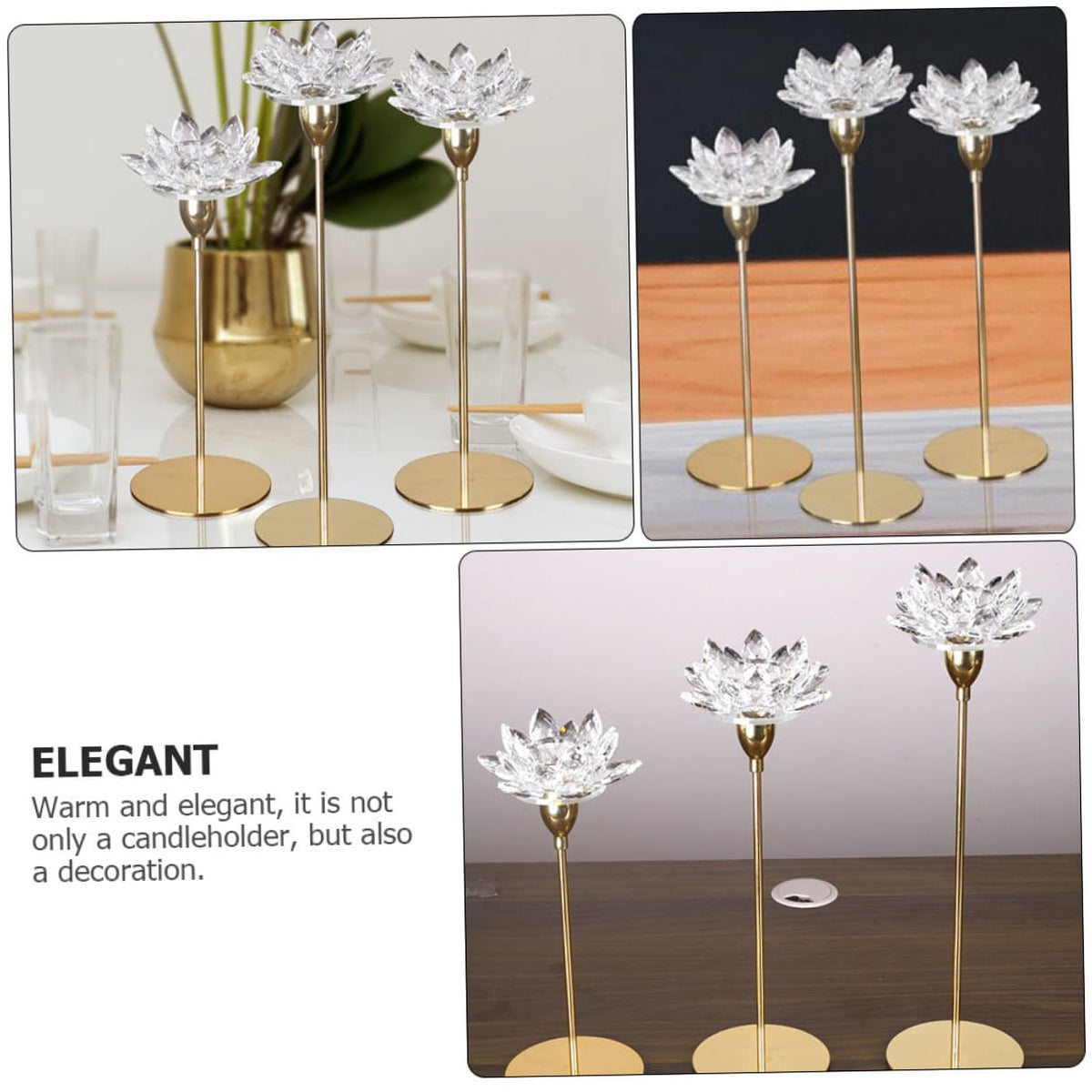 GETAJGHSD Crystal Lotus Candlestick Holder, Small Metal Candle Stand Gold Finish, Decorative Romantic Candleholder for Dining Room and Wedding Décor