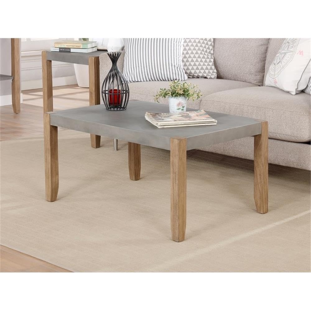 Alaterre Furniture Newport Living Room Collection – 36” x 24” Rustic Industrial Small Coffee Table with Faux Concrete Top Finish and Light Amber Solid Wood Legs (Concrete Gray)