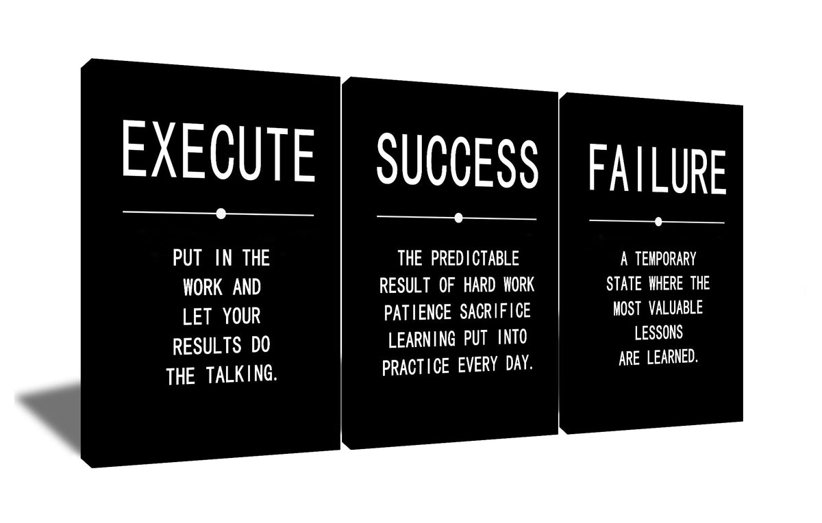 Success Quote Canvas Painting Wall Art Inspirational Wall Art Execute Failure Definition 3 Pieces Black Poster Positive Motivational Framed Artwork Prints Picture for Living Room Office [72''Wx 36''H]