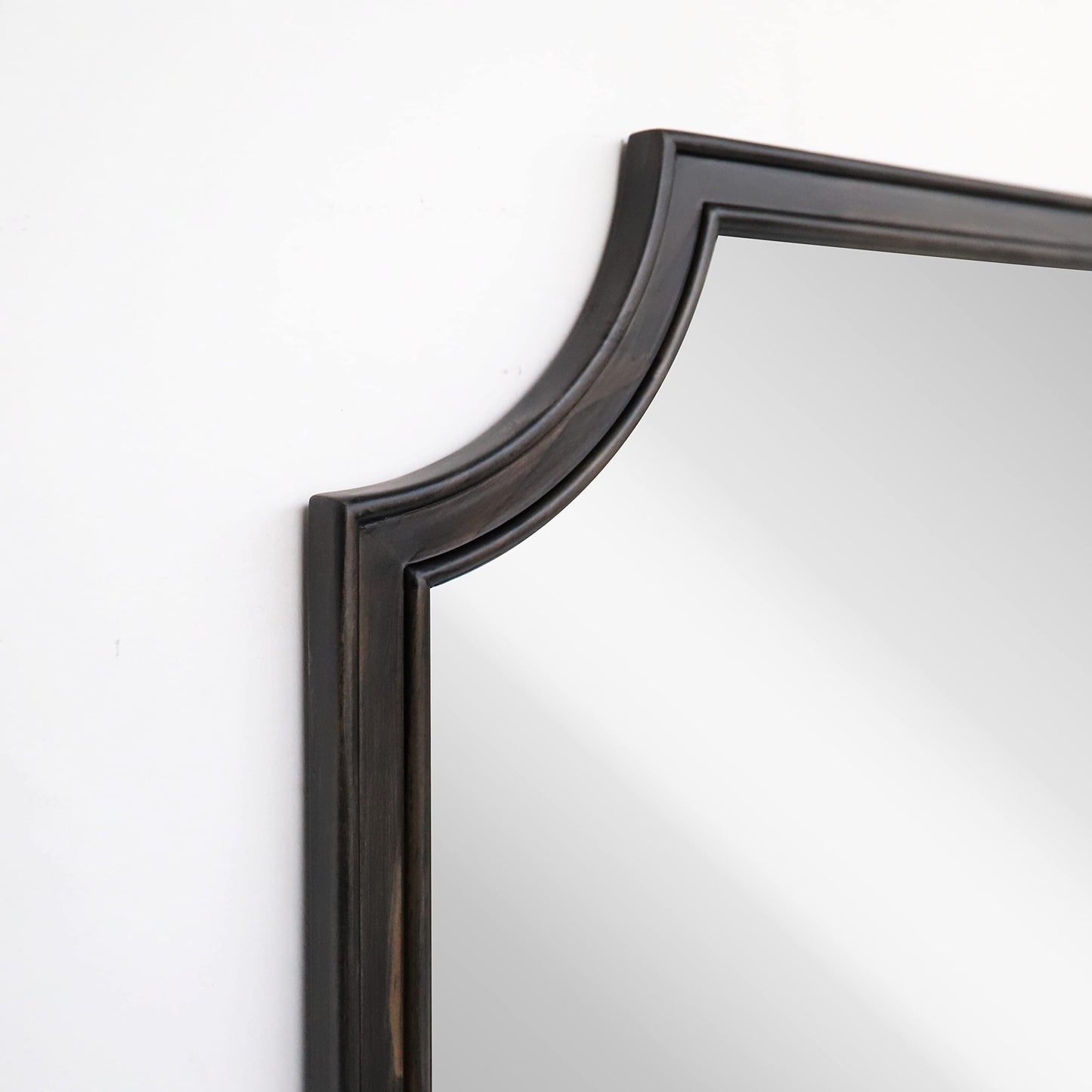 WallBeyond 20" x 30" Full Scalloped Corners Arch Rectangle Wall Mirror with Wood Frame for Entryway, Living Room or Bedroom Home Decor - Light Woodgrain [20" x 30" Black]