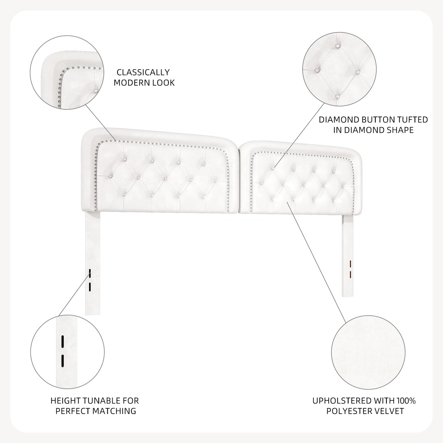 Beyetsea Tufted Upholstered Headboard Queen Size, Button Adjustable Height Queen Head Board Only, Sturdy and Durable Solid Wood with Nailhead Trim Headboards, Ideal for Bedroom, Dorm, Guest Room,Beige