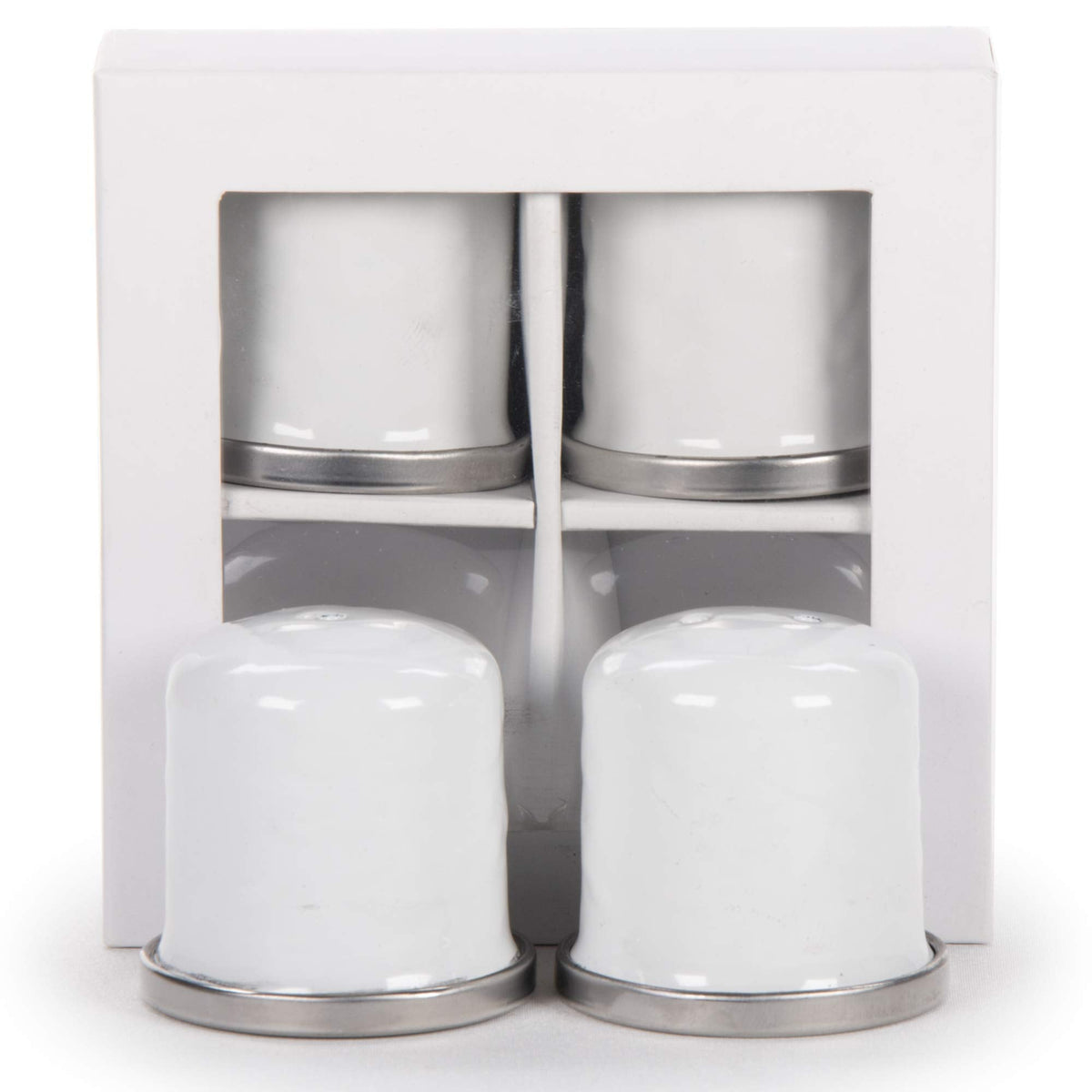 Golden Rabbit Enamelware Salt and Pepper Shakers, 2 Sets in Gift Box, Solid White Textured