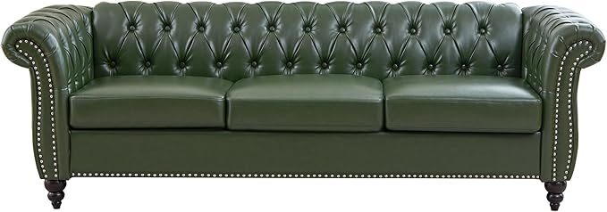 Mid-Century 3 Seater Sofa, Faux Leather Couch