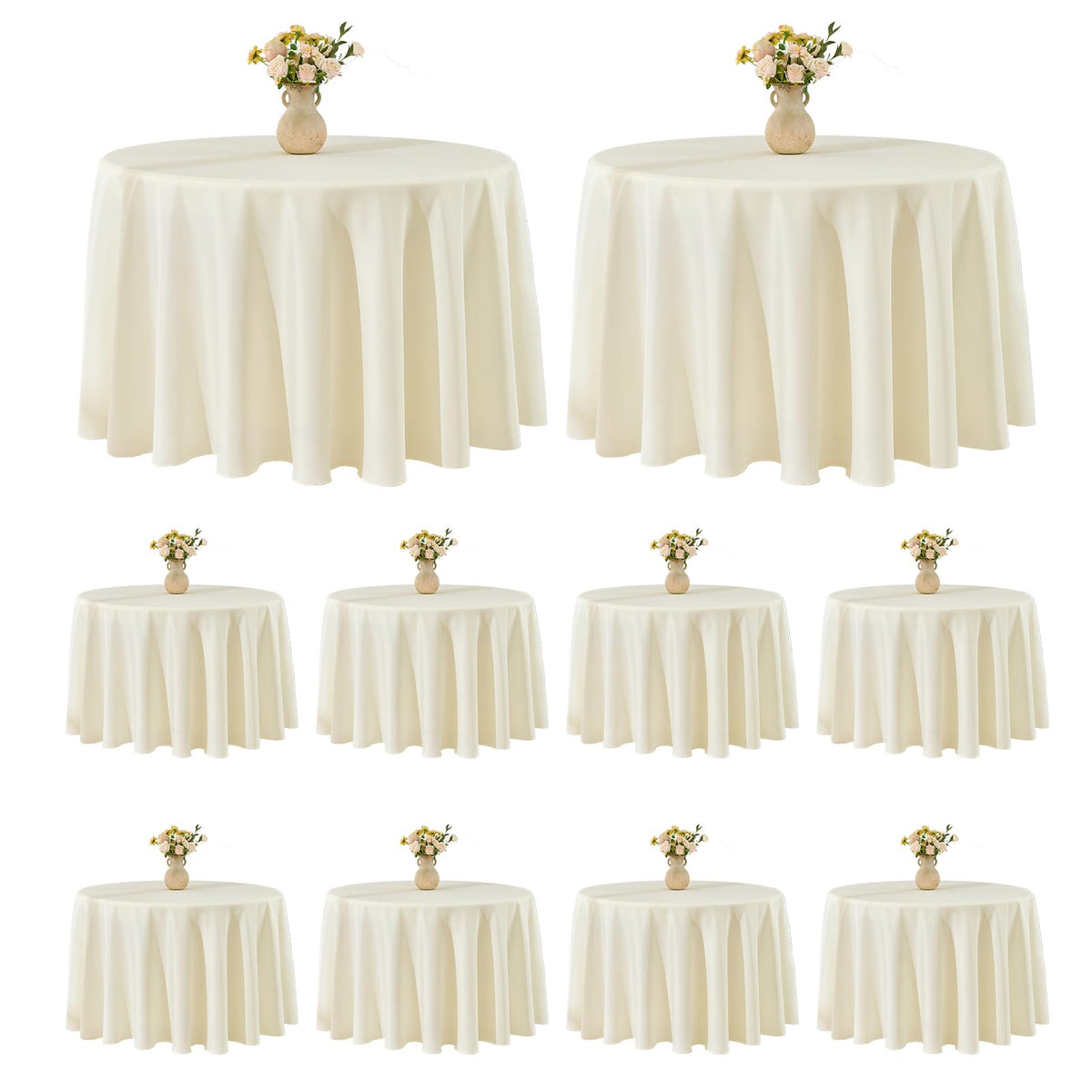 VidaFete Tablecloth 10 Pack 120inch Round Table Cloth Polyester, Stain Wrinkle Resistant Polyester Dining Table Cover for Kitchen Dinning Party Wedding Round Tabletop Buffet Decoration(Ivory)