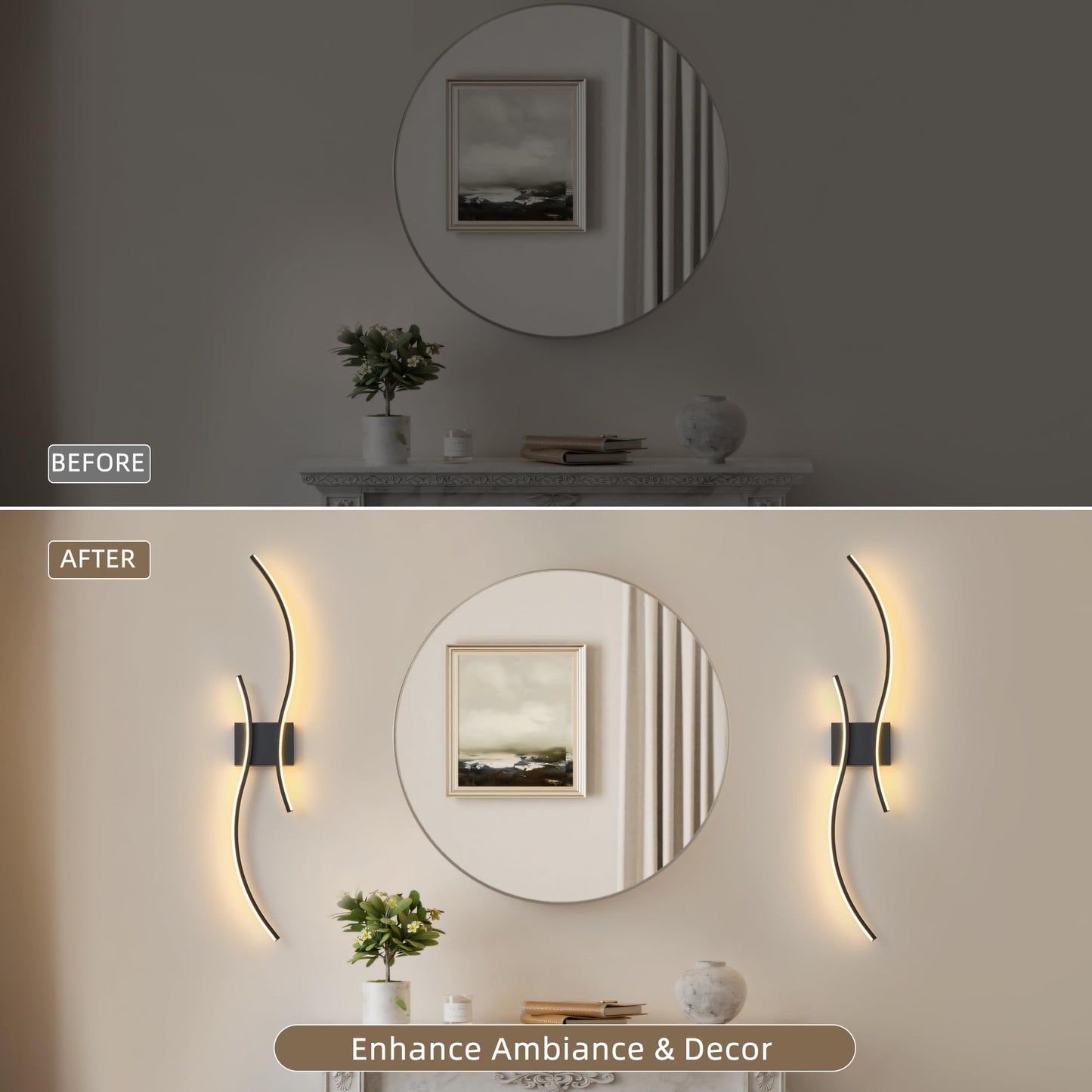 GLOTHOR Battery Operated Wall Sconces Set of 2, Dimmable Modern LED Rechargeable Wall Light with Remote Control, Wall Decor for Living Room, Hallway, Quick Install, No Electrician Required