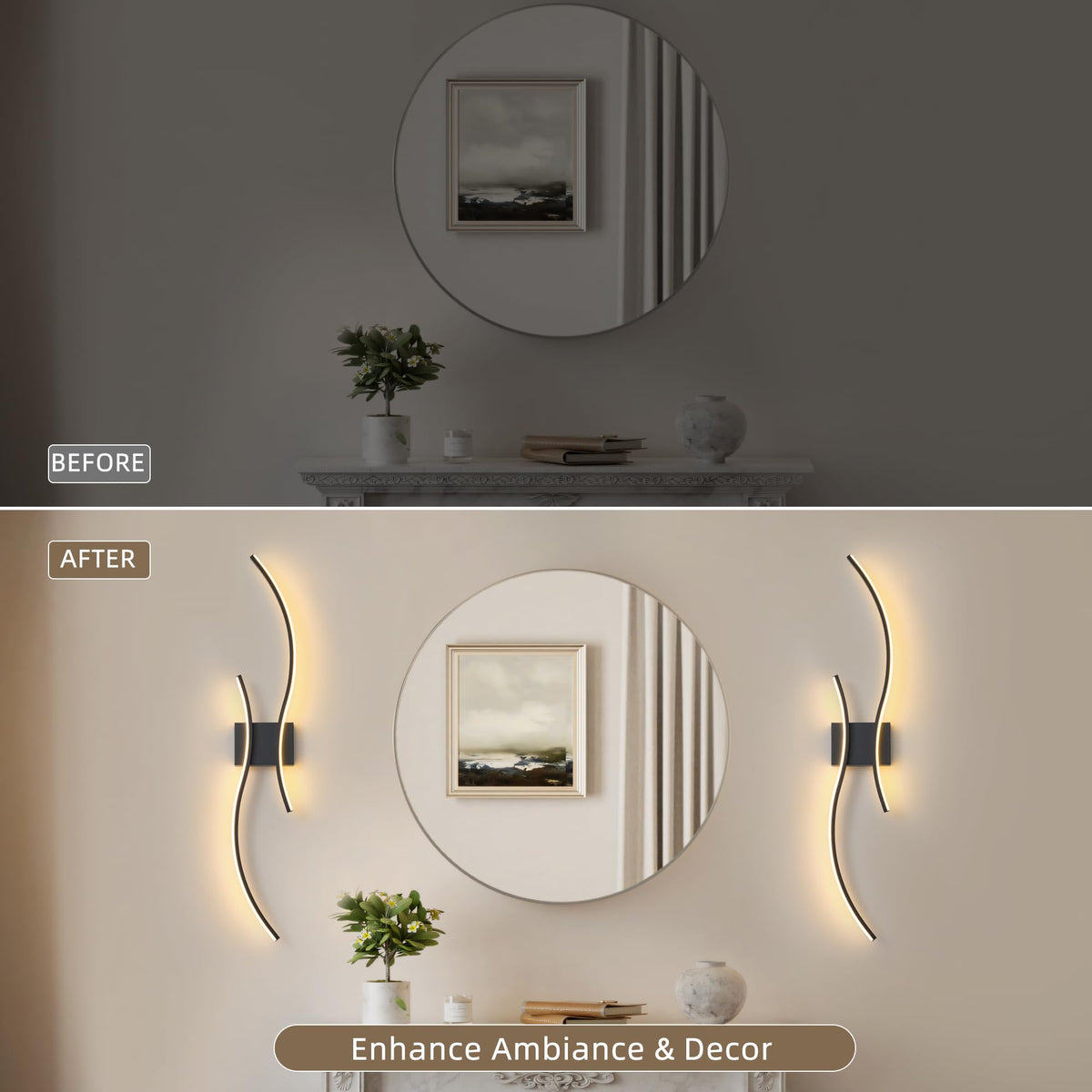 GLOTHOR Battery Operated Wall Sconces Set of 2, Dimmable Modern LED Rechargeable Wall Light with Remote Control, Wall Decor for Living Room, Hallway, Quick Install, No Electrician Required