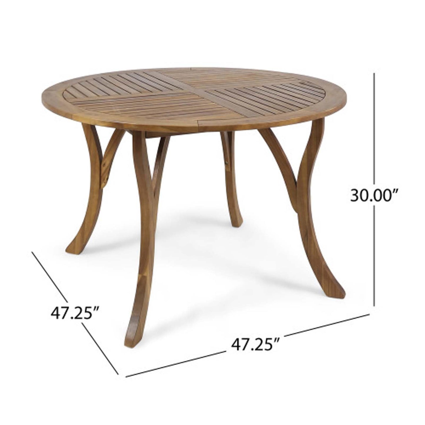 LCNDKF Weatherproof Slatted 47.25" Round Patio Dining Table, Solid Acacia Wood Teak Finish, Stable Indoor Outdoor Garden Lawn Family Dinner Furniture