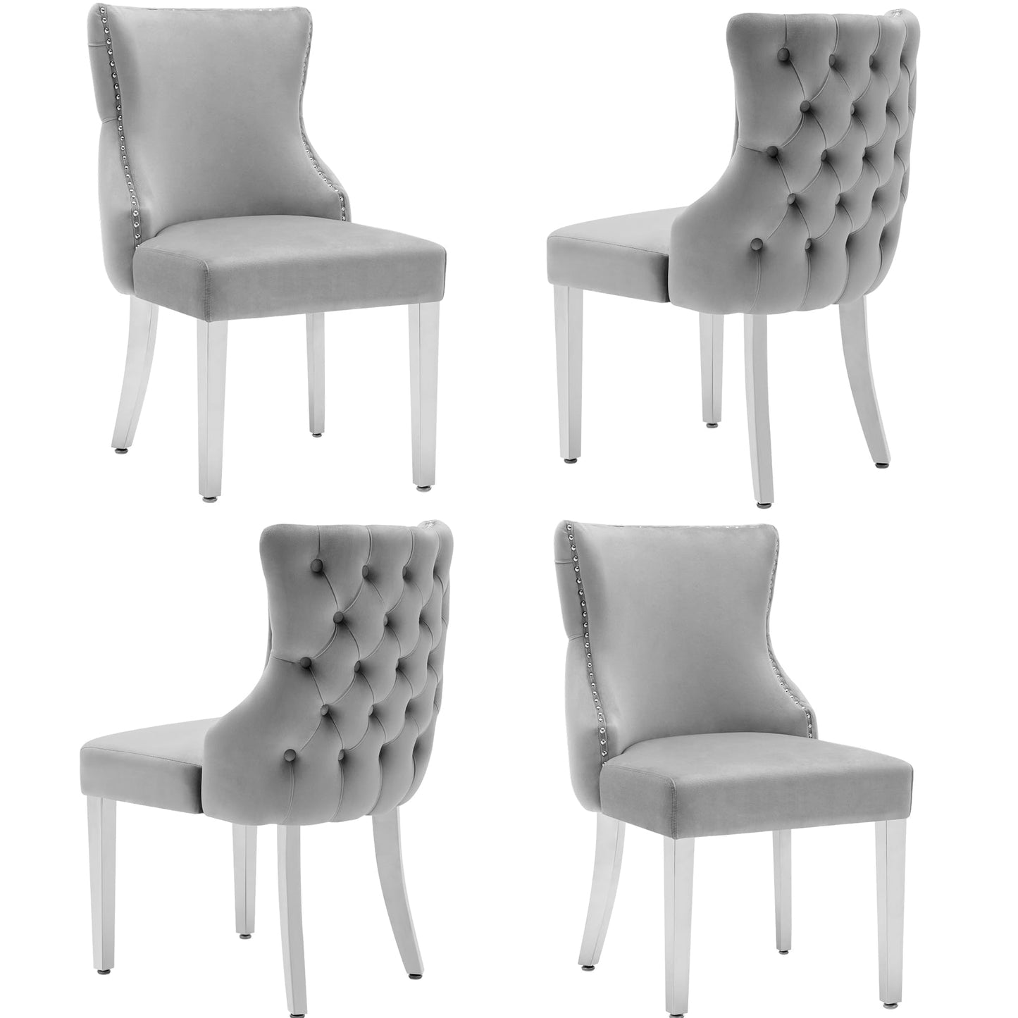 UDAX Velvet Dining Chairs Set of 4, Upholstered Tufted Backrest Sillas de Comedor, Luxurious Dining Chairs with Stainless Steel Legs, Modern Seating for Kitchen, Bedroom & Living Room