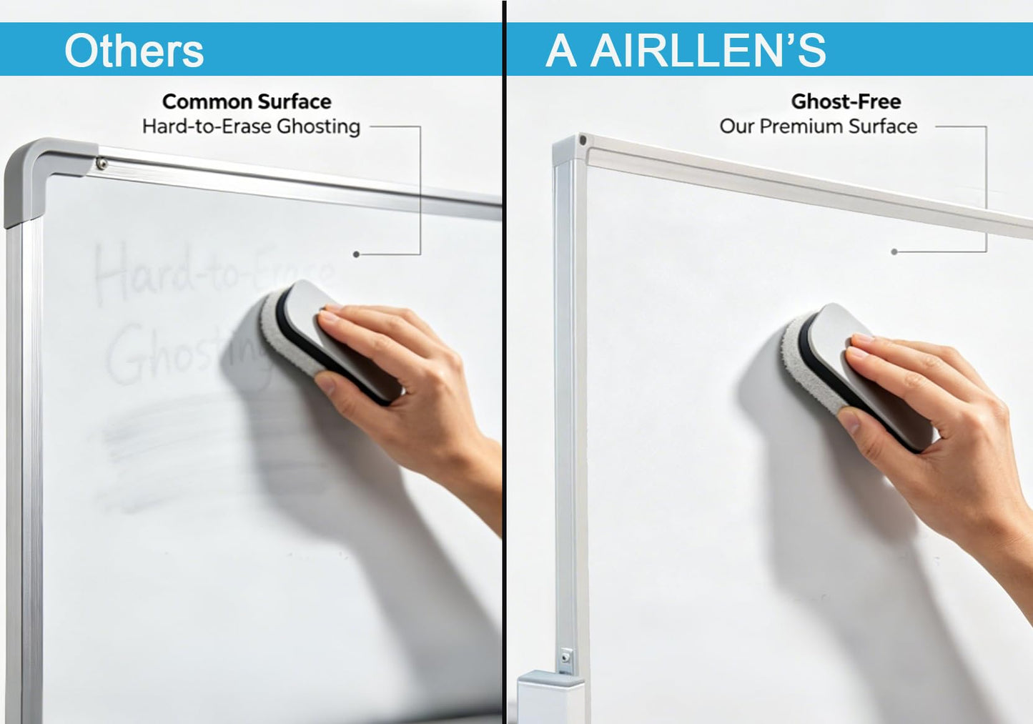A AIRLLEN Large White Board 32x48 Inches - Mobile Rolling White Board on Wheels, Dry Erase Display for Home, Office, School