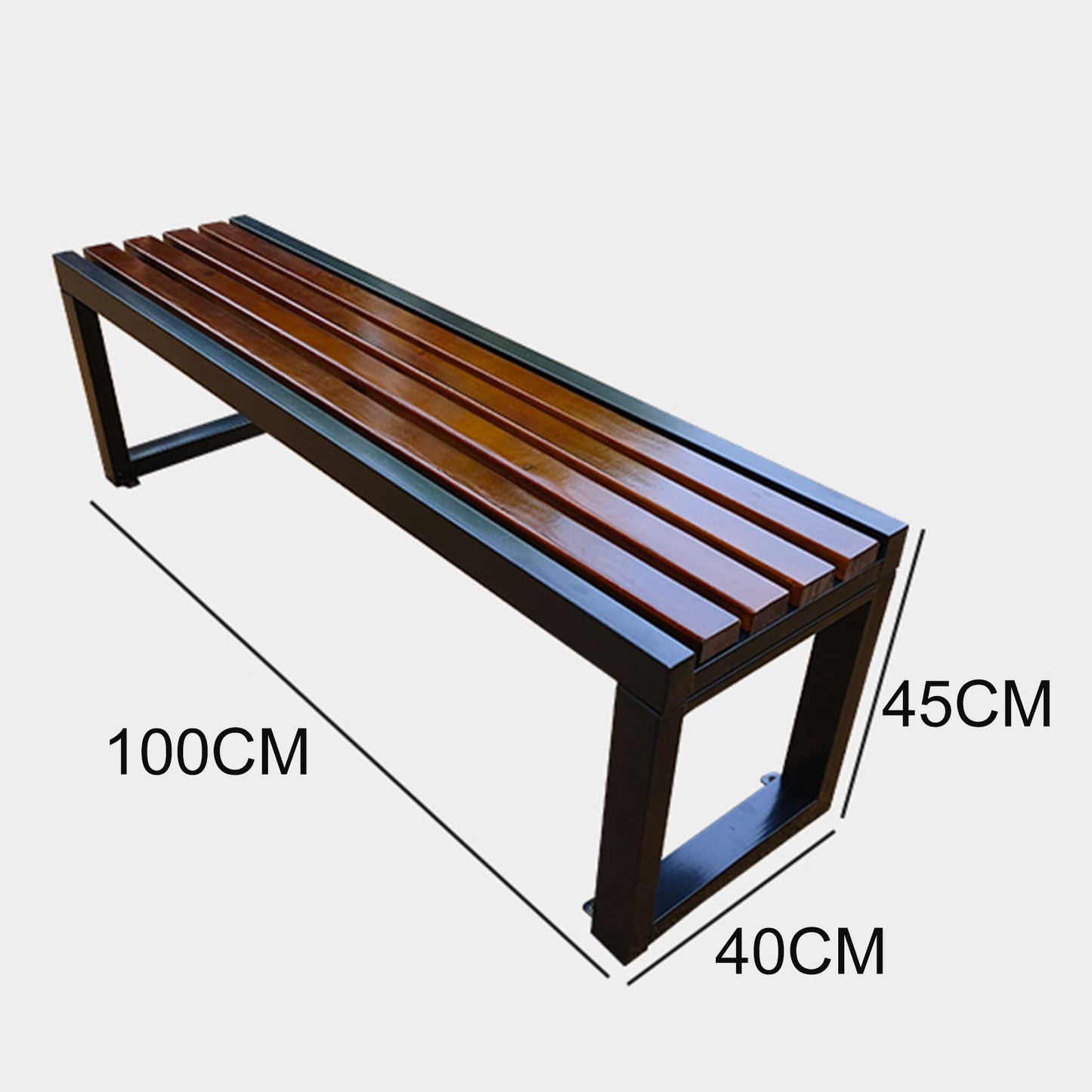 Outdoor Wooden Backless Garden Bench Park Slatted Seats Patio Loveseat Metal Frame Chair - 2-3 Person Seat, Lawn Front Porch Path Yard Decor Deck Furniture for Hospital/School/Plaza