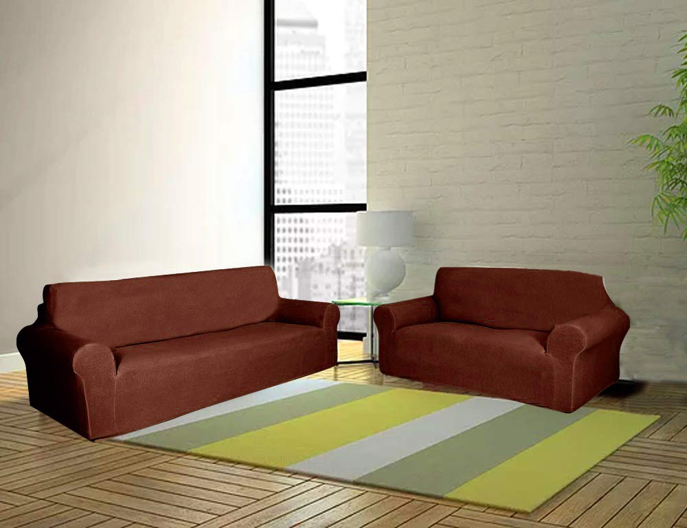 Sapphire Home 2-Piece Sofa and Loveseat Slipcovers, Couch and Loveseat Covers Set, Form fit Stretch, Wrinkle Free, Furniture Protector, Premium Brushed Sofa Covers for Living Room (Brown)