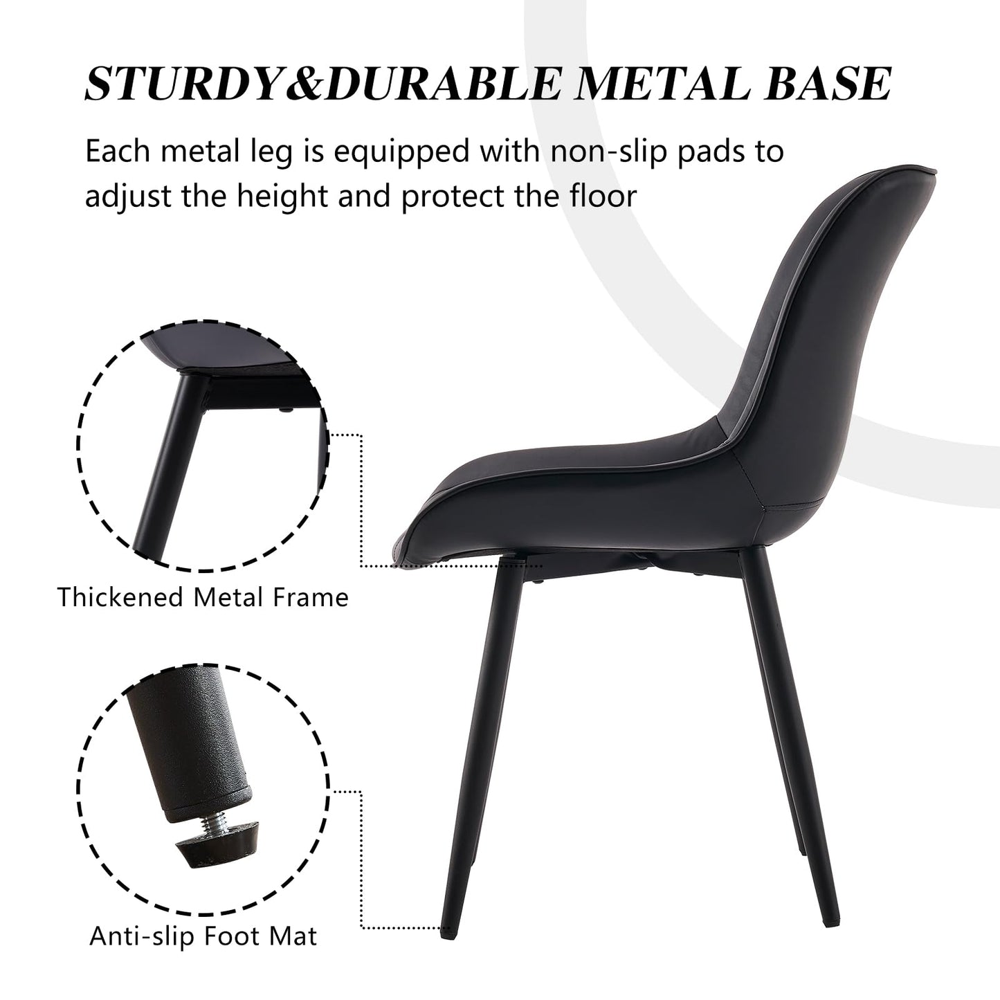 YOUNIKE Black Faux Leather Dining Chairs Set of 2 Mid-Century Modern High Padded Back Comfy Upholstered Kitchen Chairs with Metal Legs Wide Seat Accent Side Chair for Dining/Living/Waiting Room