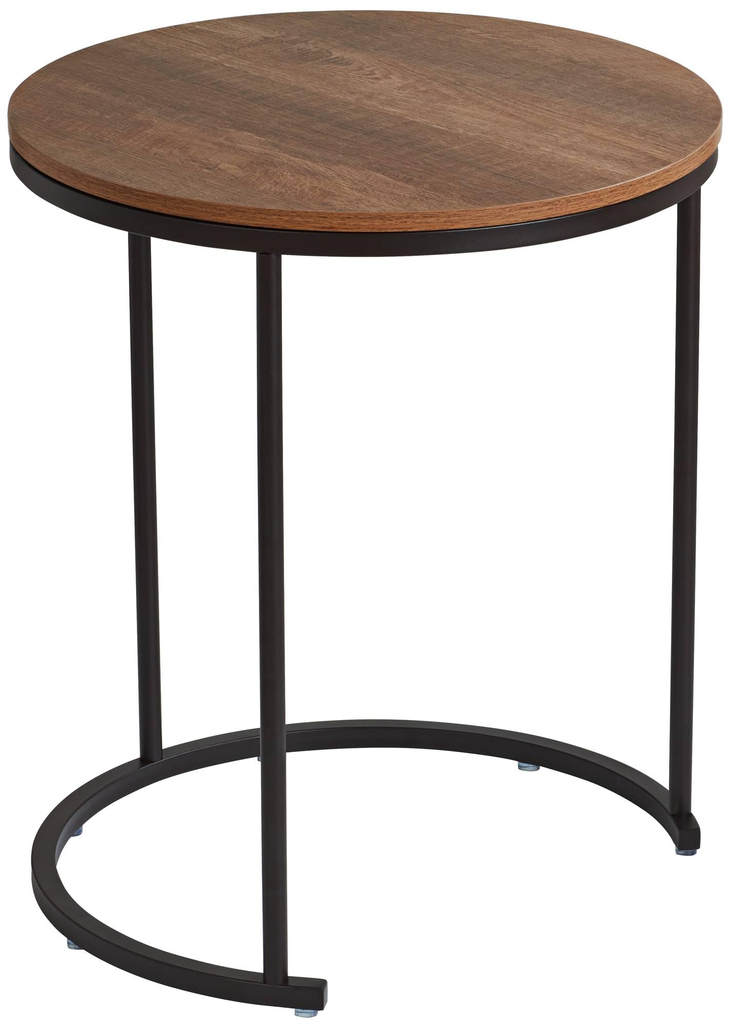 Studio 55D Santa Maria Modern Industrial Set of 2 Small Walnut Round Circle Oval Nesting Wood Black Metal Frame Accent Coffee Couch Side End Tables Living Room Decor Furniture Bedroom Home Office