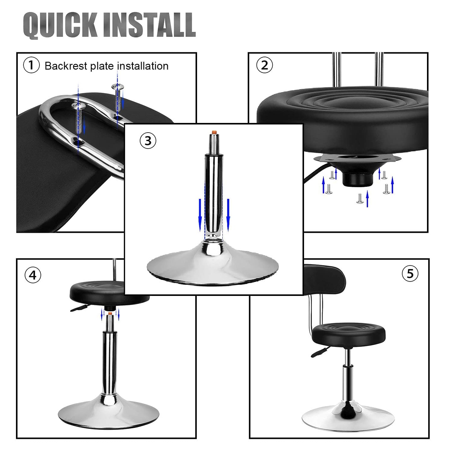 PenghaiYunfei Round Modern Chair Salon Ergonomic Office Chair with Backrest, Height Adjustable Cashier Front Desk Bar Bedroom, Study, Student，Beauty Office Home Kitchen Barstool(Black)