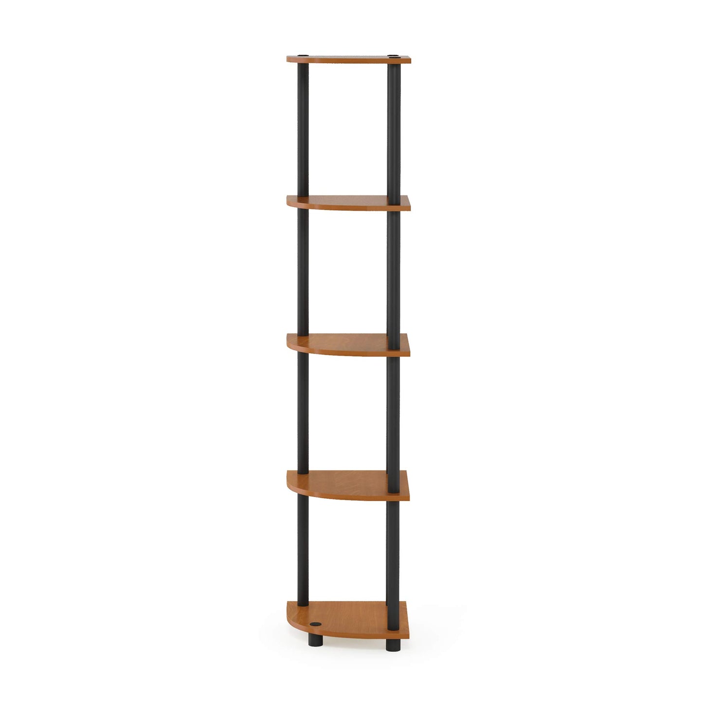 Furinno TURN-N-TUBE Corner Shelf, 5-Tier Corner Bookshelf, Open Storage Shelves, for Organization and Storage, Living Room, Home Office, Garage, Bedroom, Light Cherry