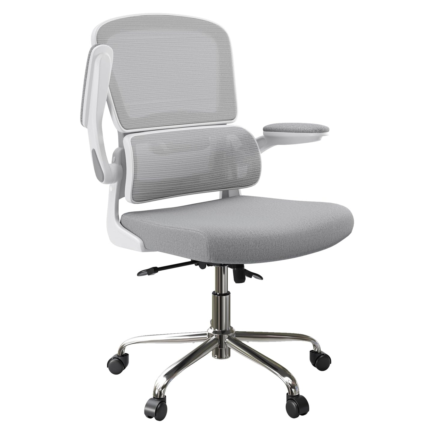 Logicfox Ergonomic Office Chair, Comfortable Office Chair with Flip-up Arms, Adaptive Lumbar Support, Mesh Computer Chair with Thick Cushion, White Desk Chair with 90°-130° Tilt Function