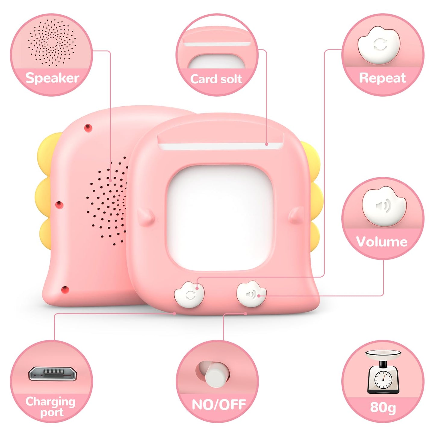 Kidzdo Dinosaur Talking Flash Cards for Toddlers 1 2 3 4 5 6 Years Old, 254 Words Pocket Speech Language Learning Toys, Great Easter Birthday Gift Ideas for Girls Ages 1-6, Pink