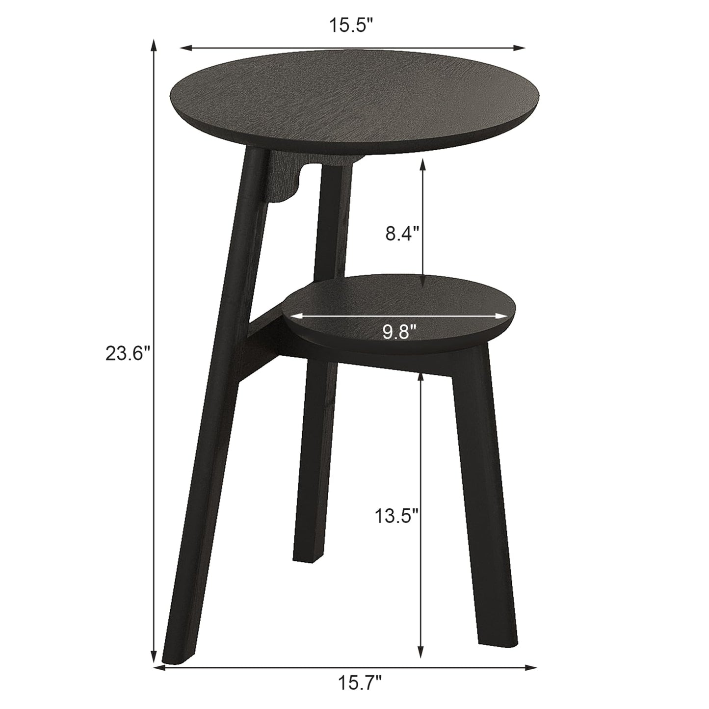 ChooChoo Round End Table for Small Spaces, Narrow Side Table, Accent Table Night Stand with 2 Tier Shelf for Bedroom and Living Room, Black
