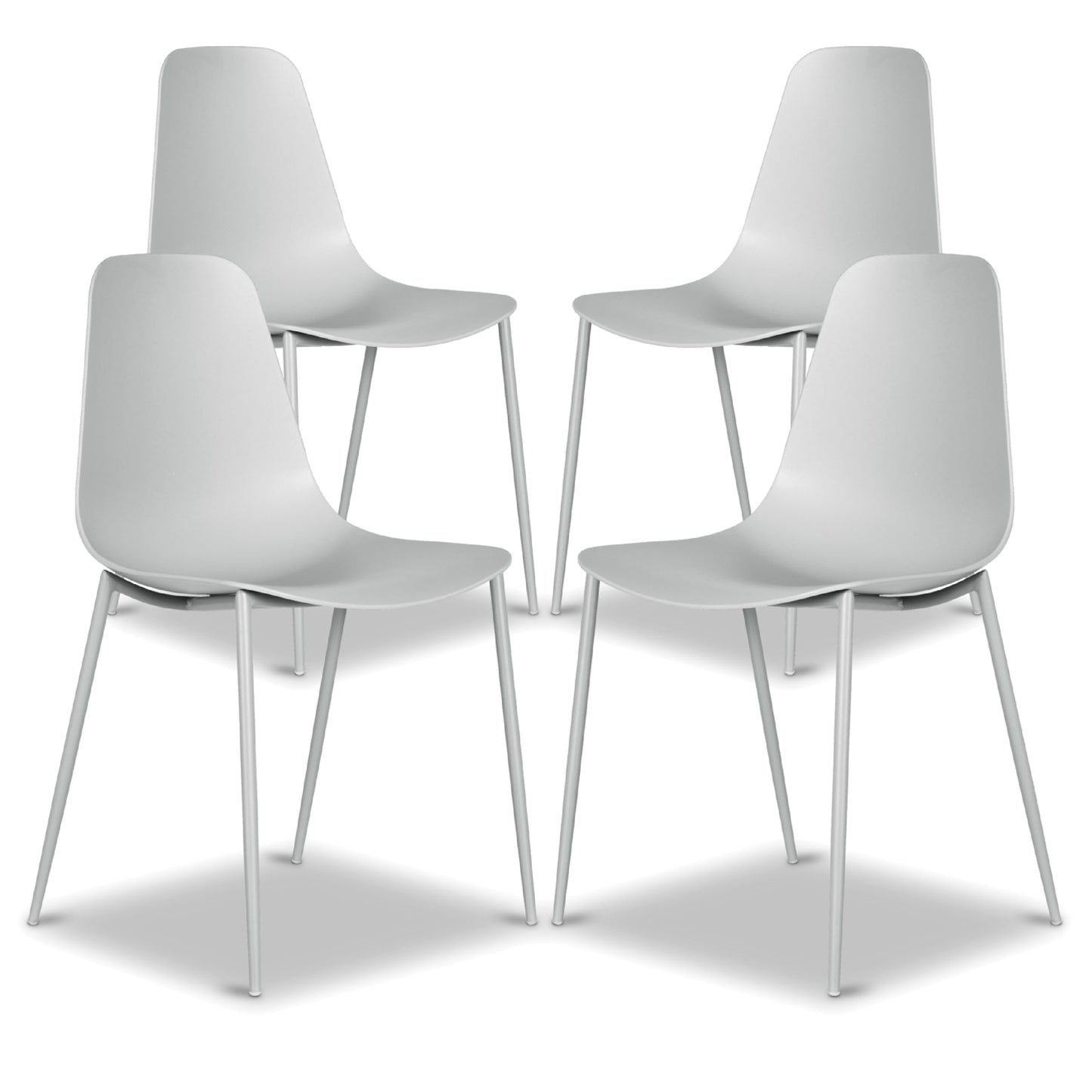 Poly & BARK Isla Modern Kitchen Chairs Set of 4 - Plastic Dining Chair with Metal Legs - Quick Assembly Simple Cafe Chairs Plastic for Indoor or Outdoor - Feather Grey