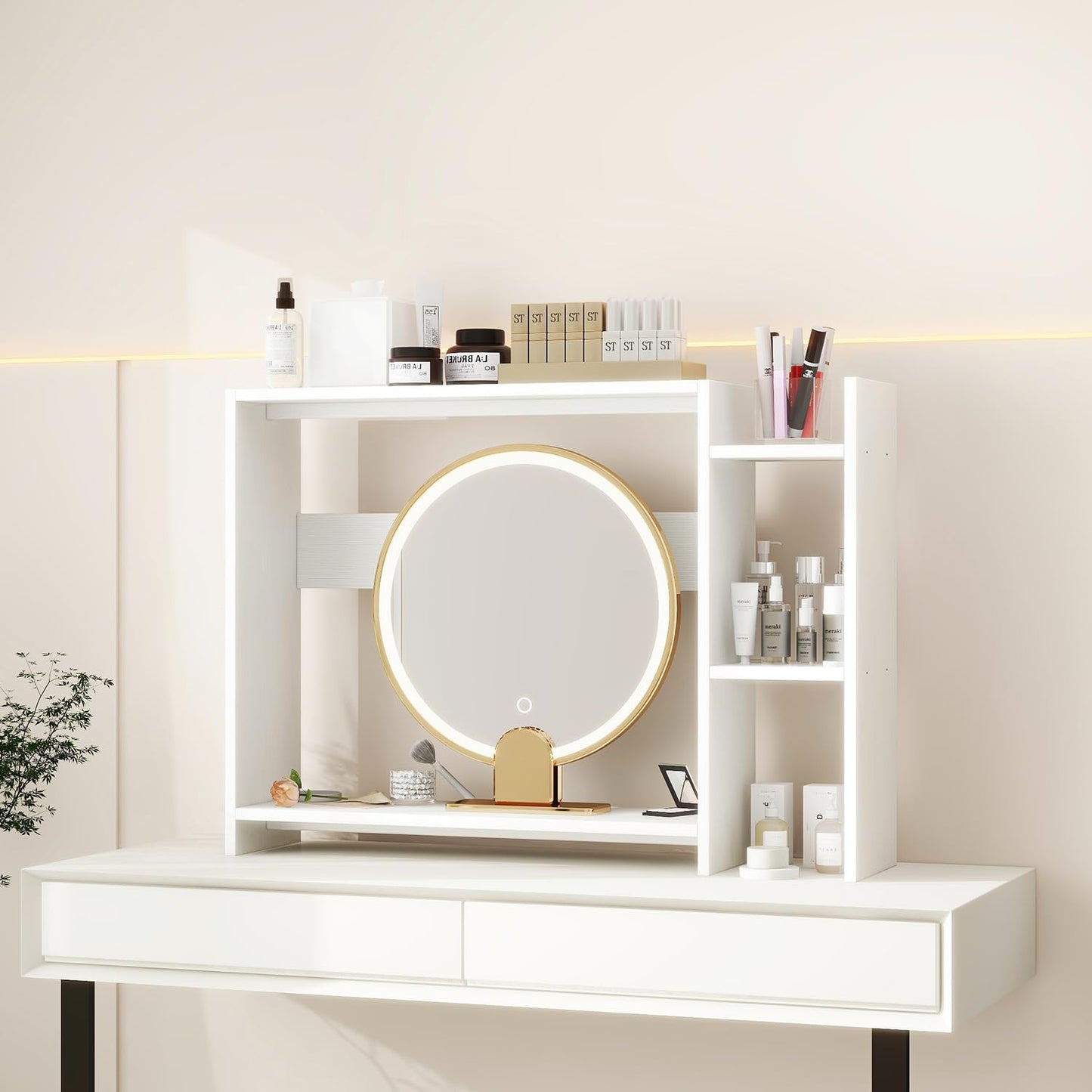 IBUYKE Desktop Bookshelf,36.8" Desktop Organizer Shelf,Wood Desk Hutch for Computer Monitor,Display Shelf for Office Home Dormitory,White TMZ008W