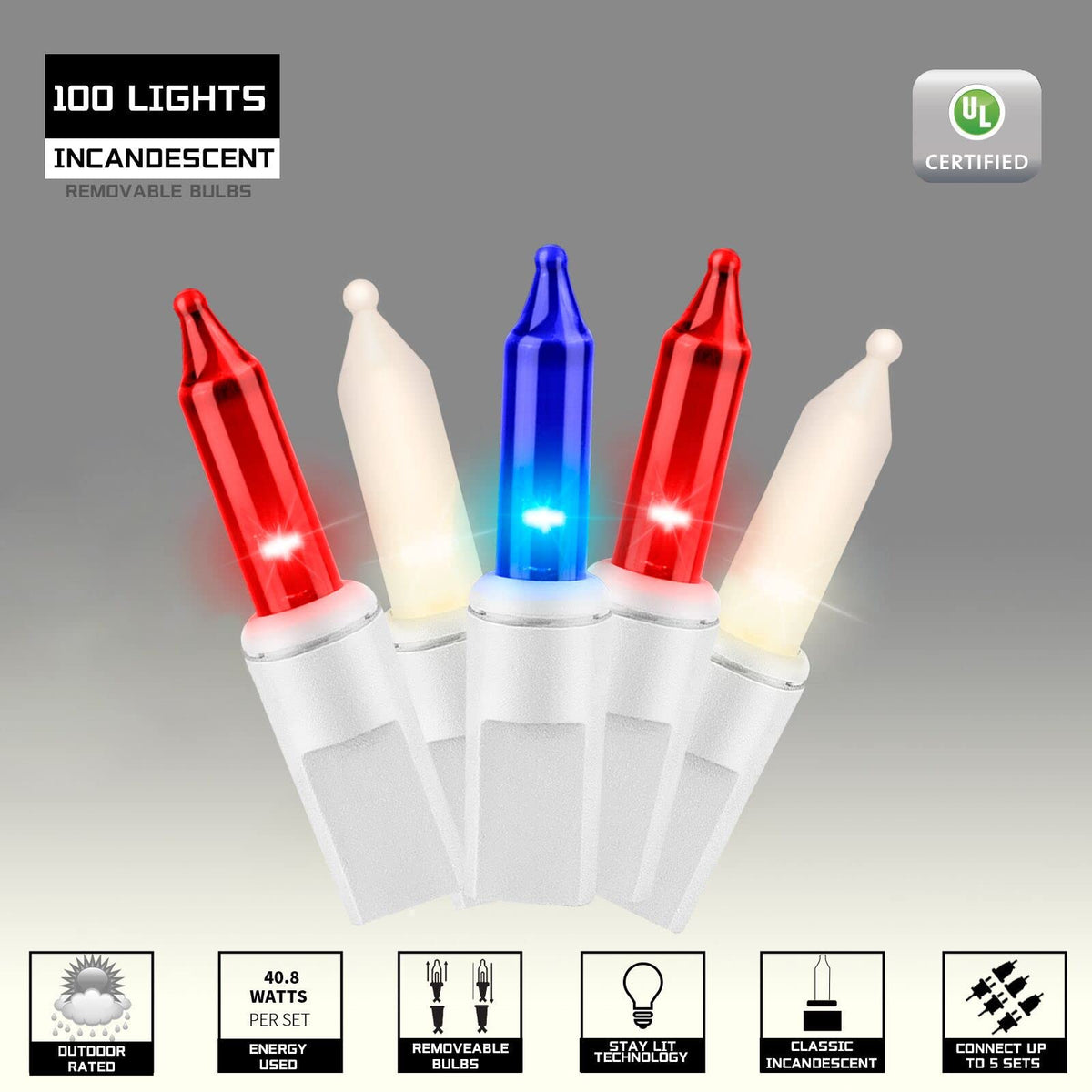 JUSTPRO 100LIGHTS RED White and Blue Extra-Bright with End Connectors 4th July Decoration Patriotic Mini String Lights 5.98m UL Certified Waterproof for Home Garden Holiday Tree Party Patio