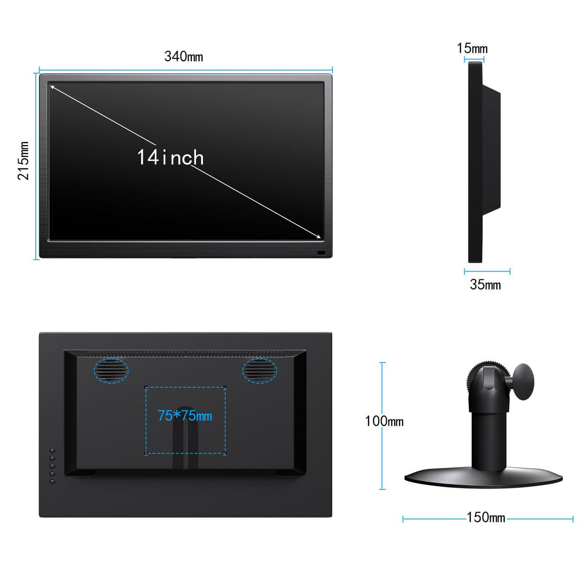 Showscren 14 Inch Touch Screen Monitor FHD 1080P 60hz 99% sRGB IPS/HDMI/USB-C Computer Monitor Plug & Play, for Laptop PC Phone Raspberry Pi Switch PS4 PS5