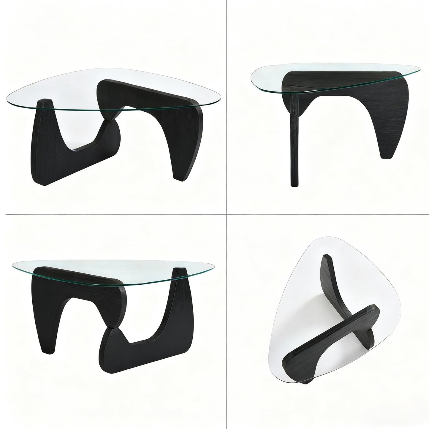 Modern Coffee Table for Living Room, 35.8" Minimalist Black Center Table with Triangle Tempered Glass & Sturdy Solid Legs, Unique Tea Tables, Cheap