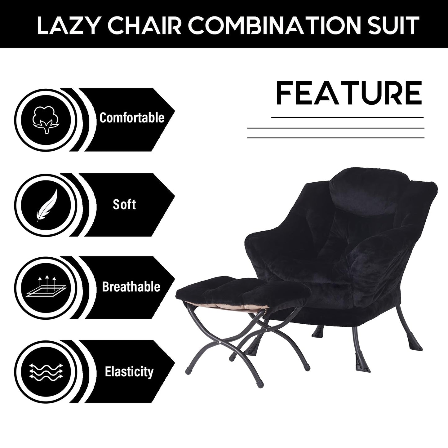 LITA Modern Accent Leisure Upholstered Sofa Chair, Lounge Reading Chair with Armrests and a Side Pocket for Living Room, Bedroom & Small Space, Plush Black