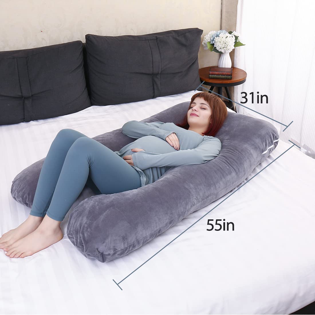 MOON PINE Pregnancy Pillow, U Shaped Full Body Pillow for Maternity Support, Sleeping Pillow with Cover for Pregnant Women (Grey)…