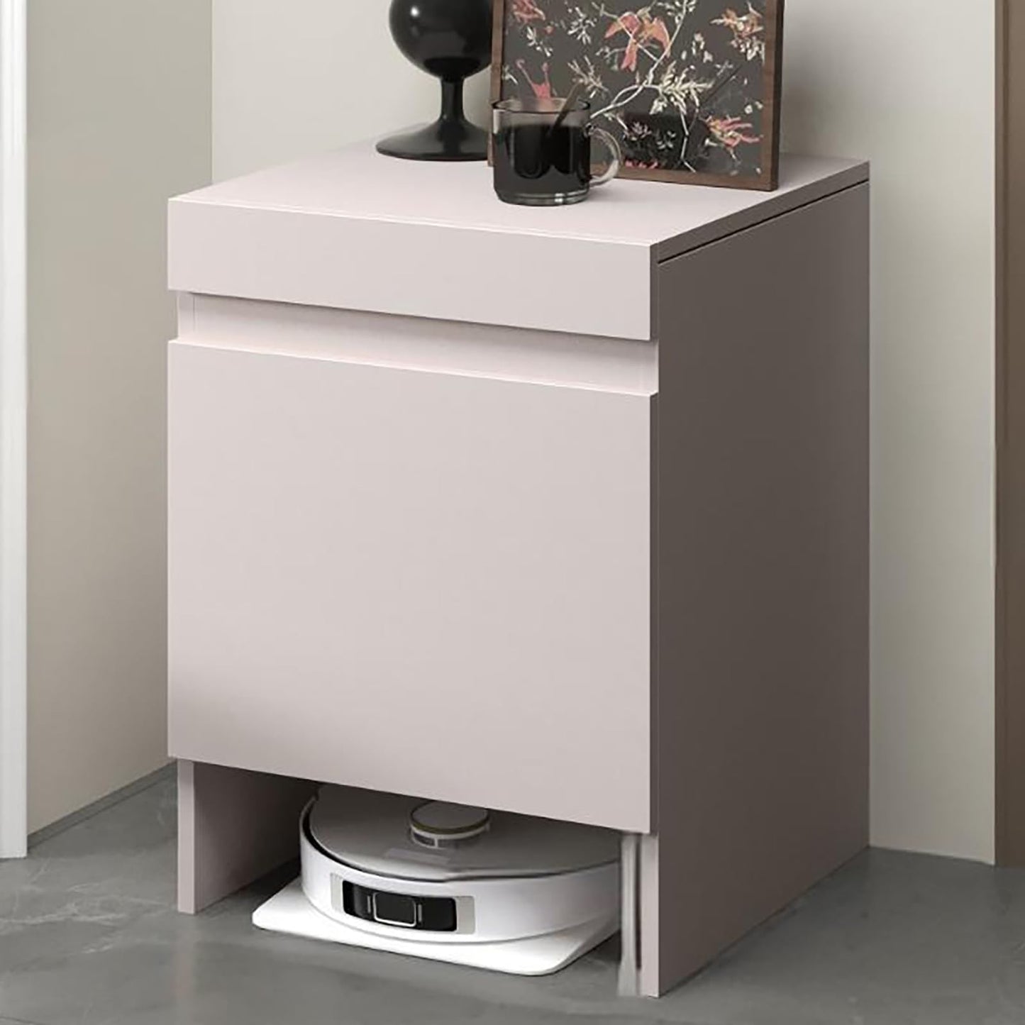 Nordivo Robot Vacuum Stand Cabinet,Storage Cabinet with Doors for Robot Vacuum Cleaner,End Side Table for Home Office,Wood Freestanding Rack for Living Room Home Office Kitchen(Gray)