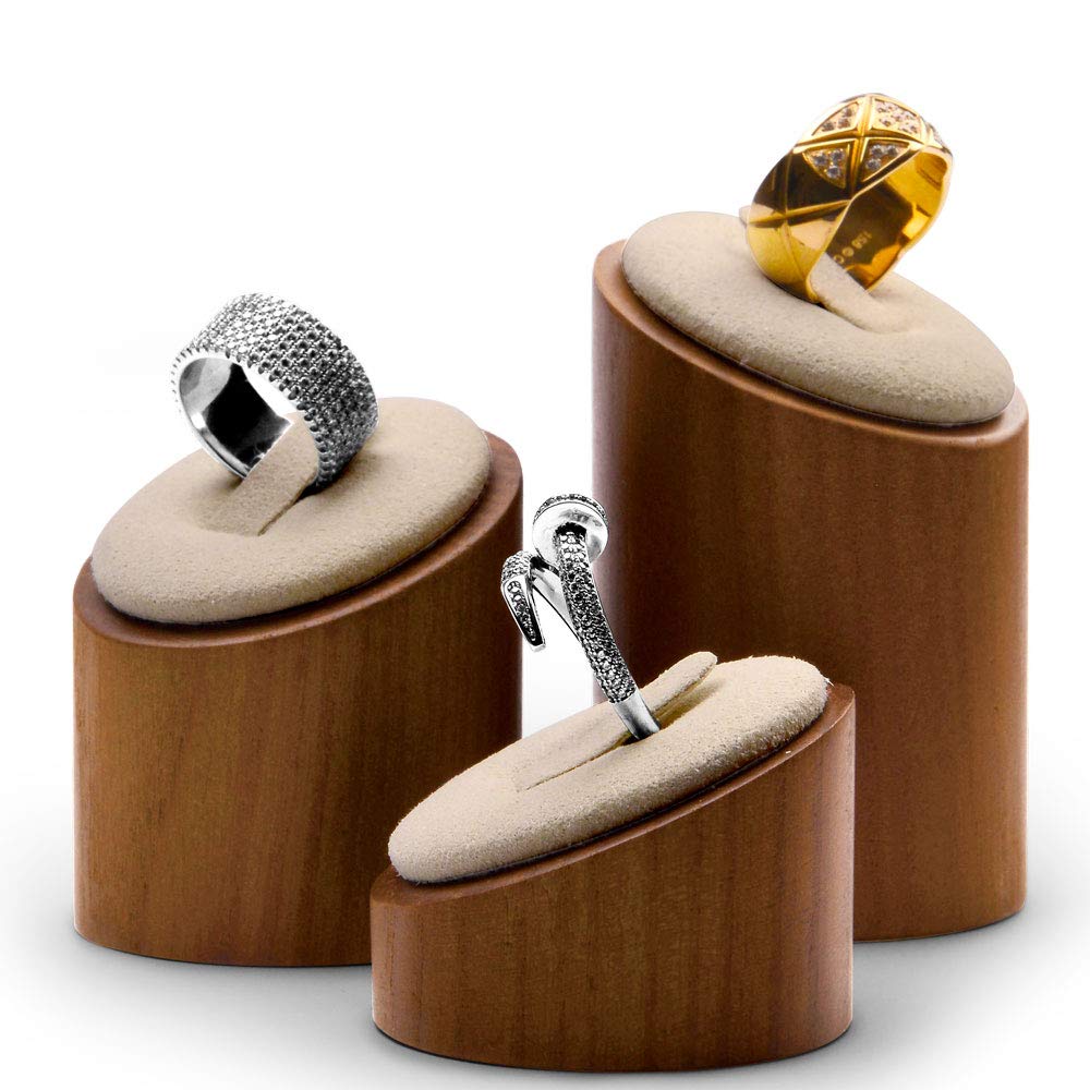 Oirlv Solid Wood 3 Pcs Ring Display Stand Jewelry Showcase Holder SM094 (Creamy-White)