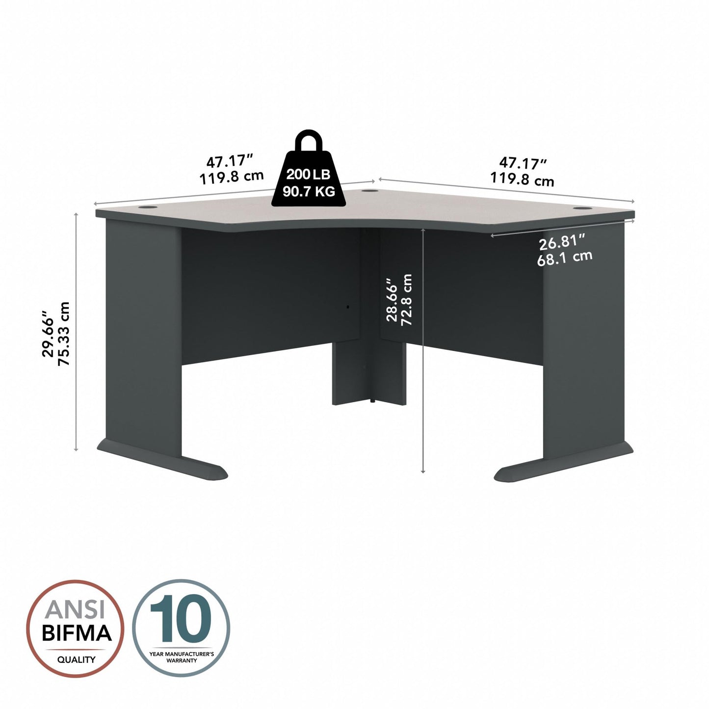 Bush Business Furniture Series A 48W Corner Desk in White Spectrum and Slate, Small Computer Table for Home or Professional Office