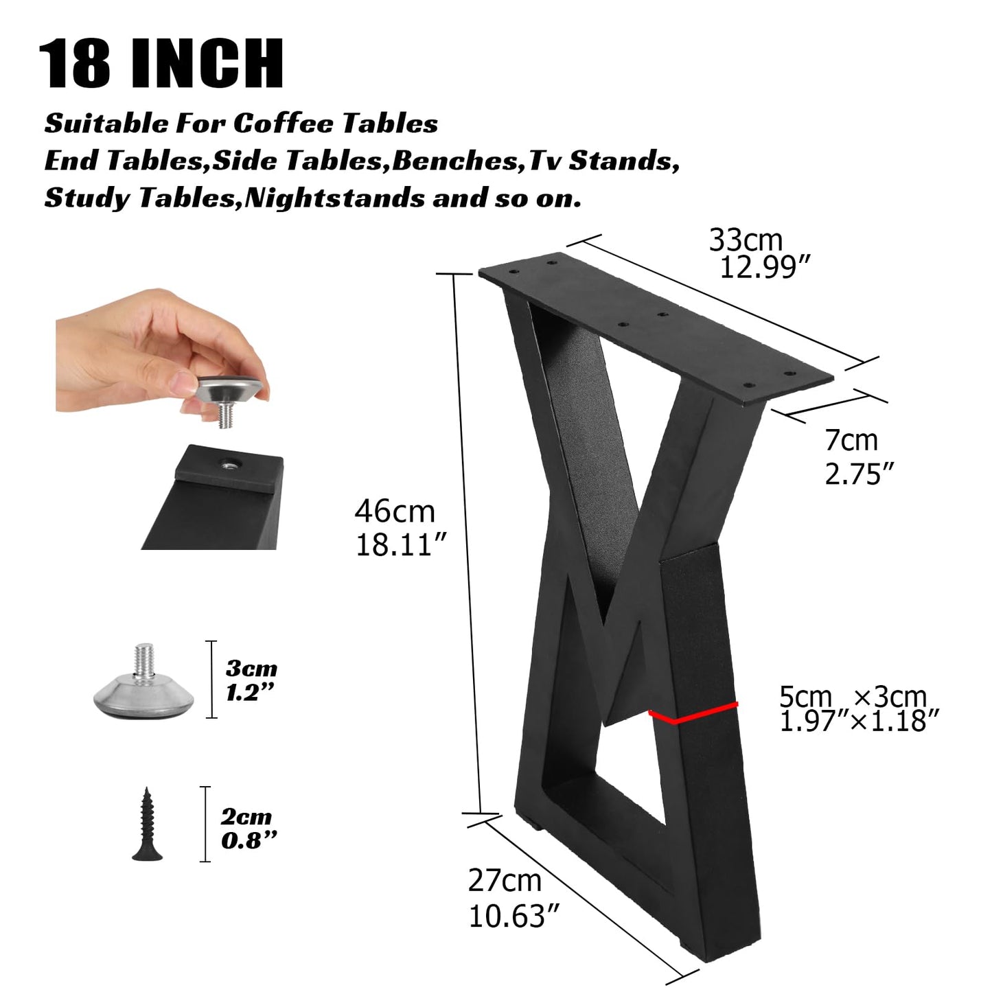 Y-CFHFC 18 '' Metal Table Legs Bench Legs for DIY Furniture, Coffee Side & End Table, Nightstand, Modern Desks, Heavy Duty Black Chair Feets (H18 x W13, V Shape)