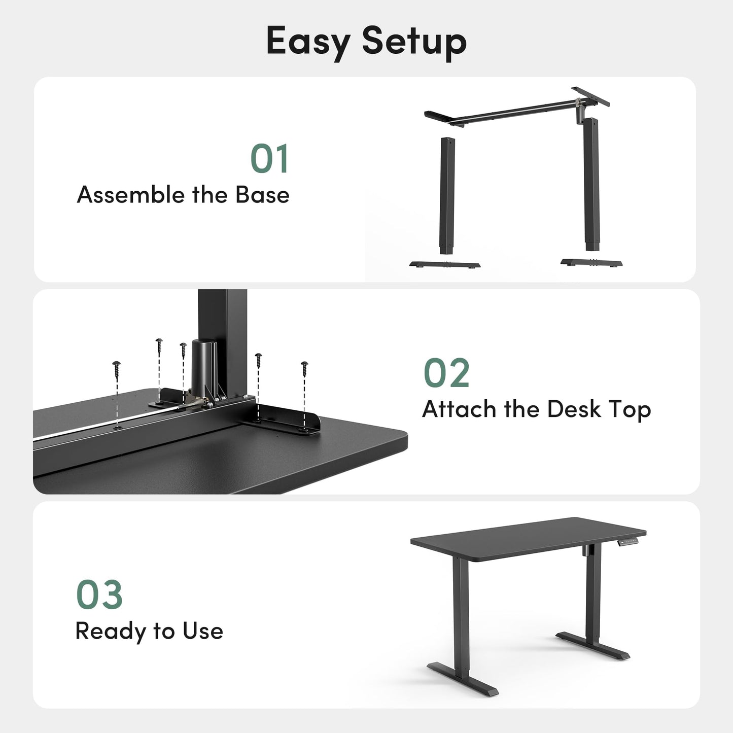 FEZIBO One-Piece Standing Desk, 48"x24" Seamless Tabletop Electric Height Adjustable for Home Office, Study Rooms & Multi-Device Workstations, Black