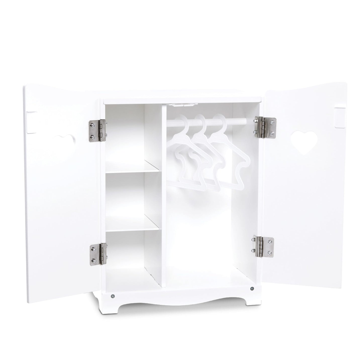 Melissa & Doug Mine to Love Wooden Play Armoire Closet for Dolls, Stuffed Animals - White (17.3”H x 12.4”W x 8.5”D Assembled) Wooden Pretend Play Closet, Doll Wardrobe