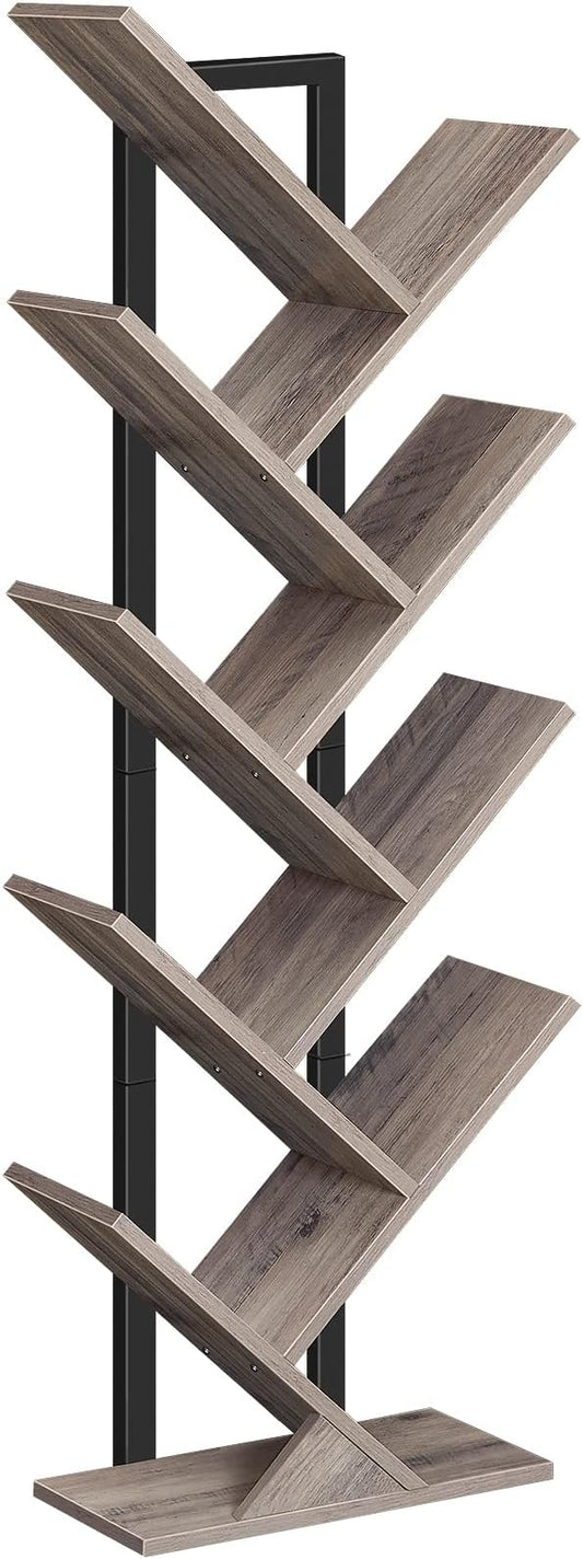 HOOBRO Tree Bookshelf, 9-Tier Bookcase Wooden Shelves, Floor Standing Storage
