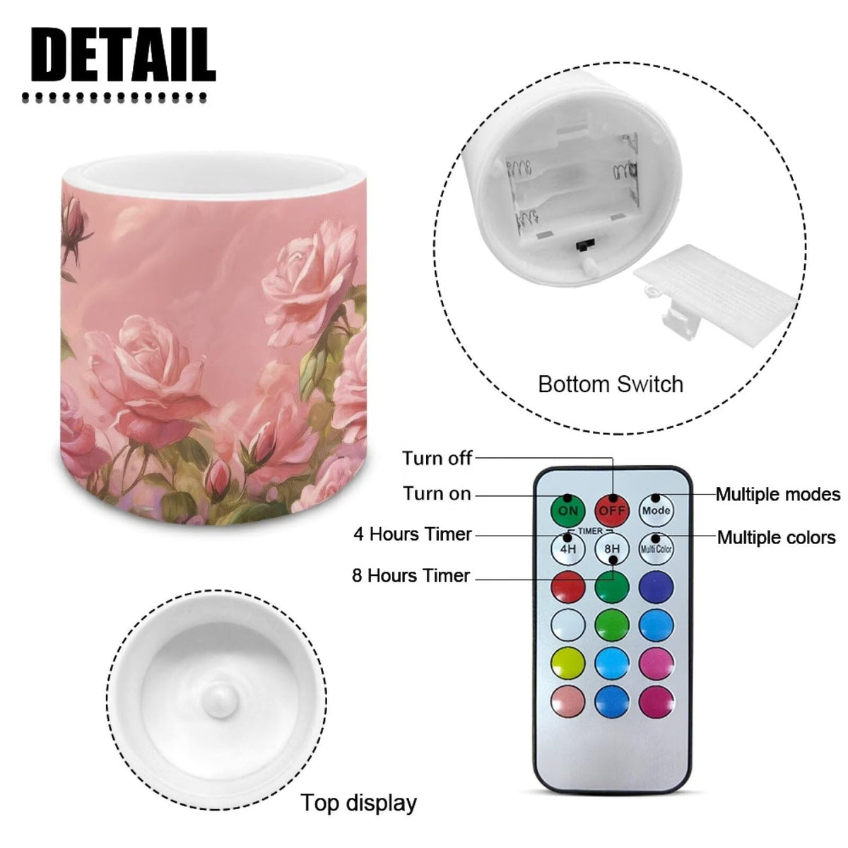 Cozeyat Pink Floral Versatile LED Flameless Candles 4 Pack Battery Operated with Remote Control Timer Dancing Flame Waterproof for Indoor Outdoor Home Table