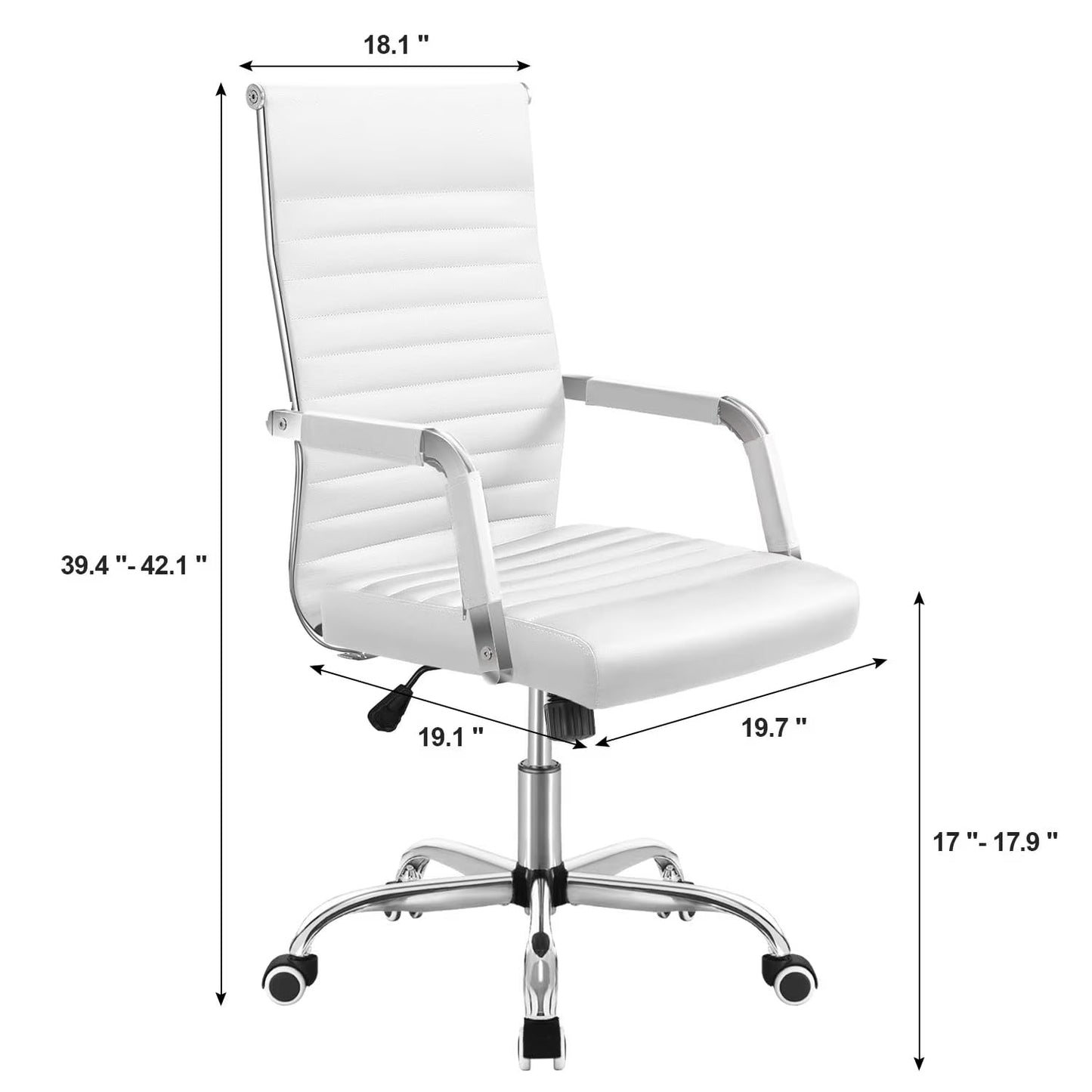 Shahoo Ribbed Office Chair, Mid-Back PU Leather Office Chair Executive Task Chair with 360° Swivel Wheels for Conference Room, Home Offices (White)