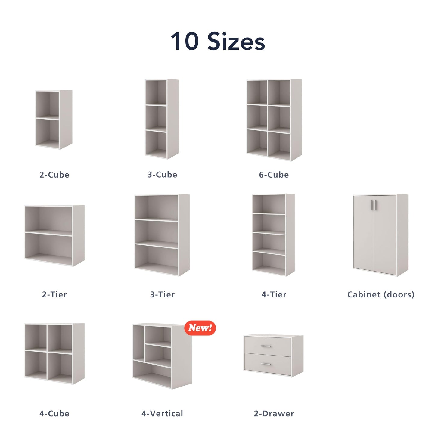 Homes: Inside + Out Apexa 3-Tier Stackable Wood Bookcase with Doors, Cube Storage Organizer Shelves, Small Food Pantry Cabinet, Dorm Teen Room Decor & Bedroom, Home Office, Kitchen, Taupe Grey