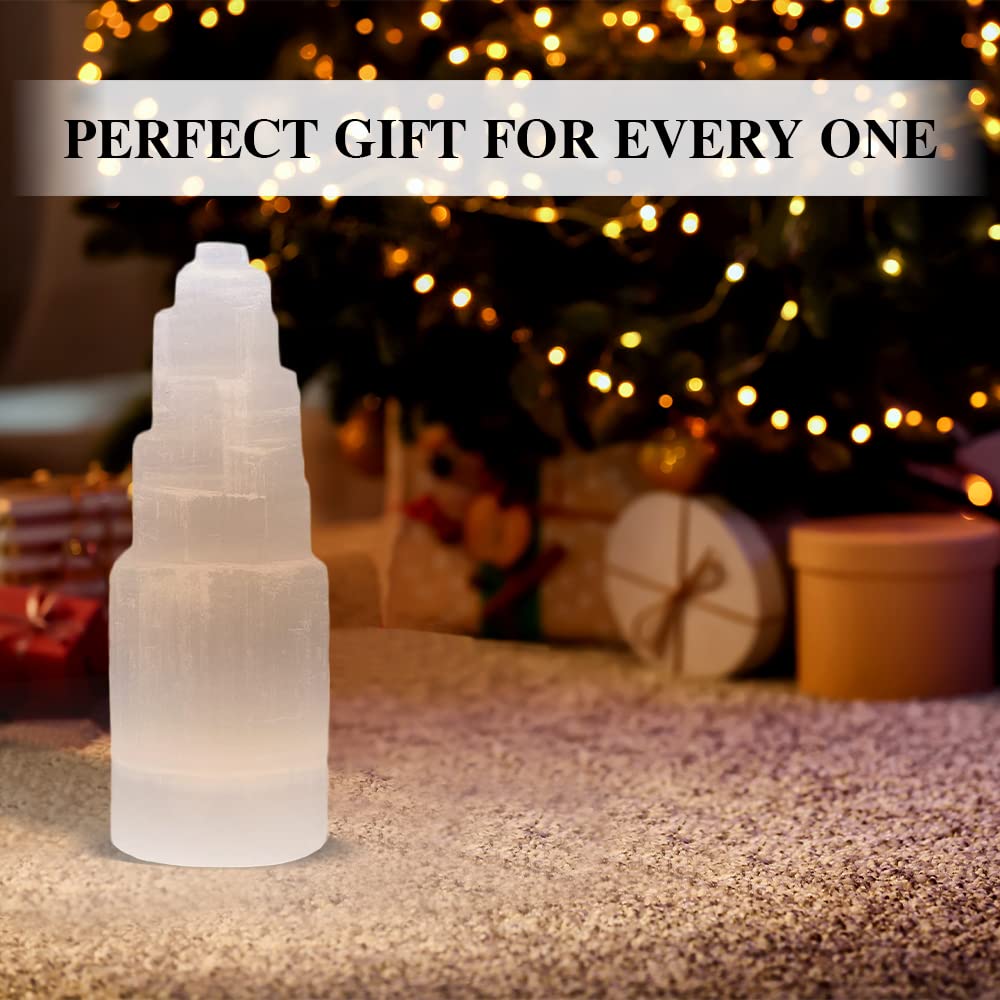 NORTHLANDZ Selenite Crystal Tower 15 cm, High Energy Skyscraper Meditation Stone, Cordless Healing Crystal 2-4 Lbs.
