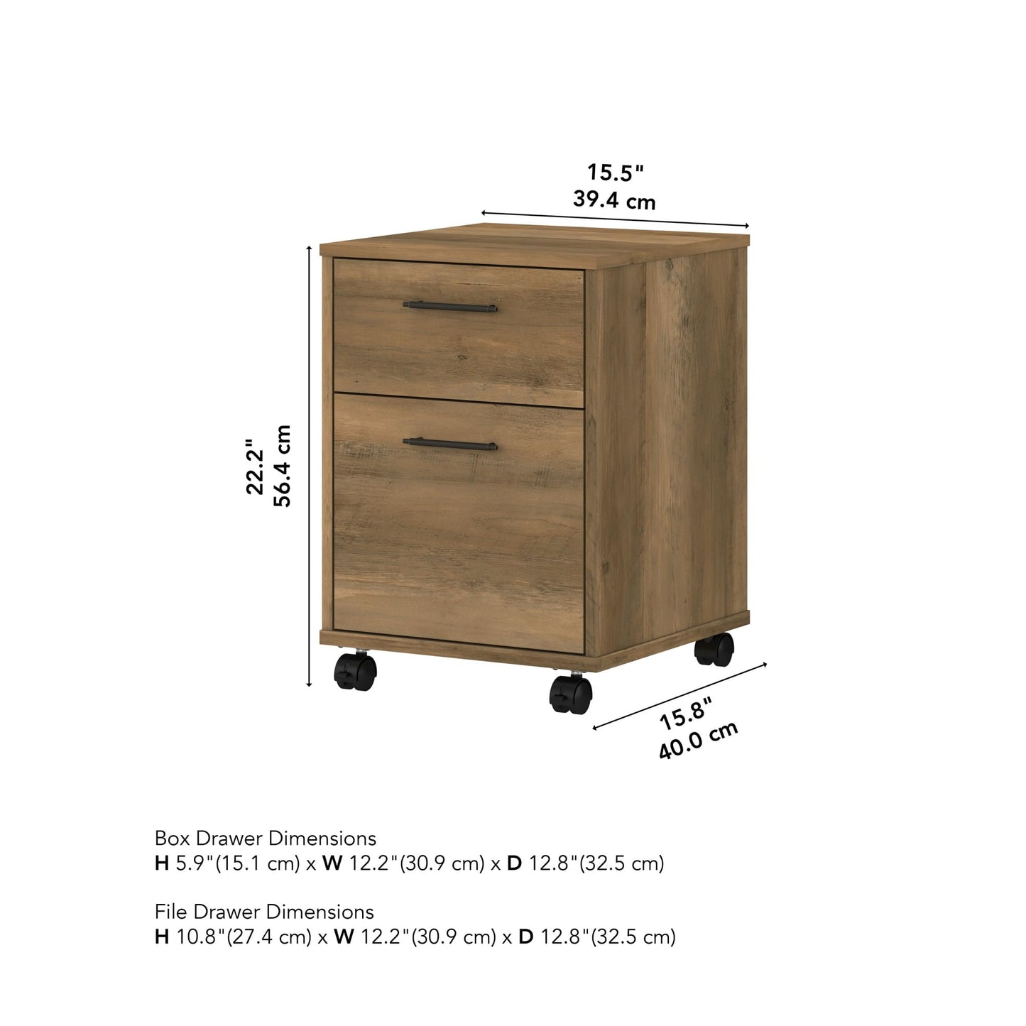 Bush Furniture Key West 2 Drawer Rolling File Cabinet in Reclaimed Pine Mobile Organization for Home Office Small Under Desk Storage on Wheels