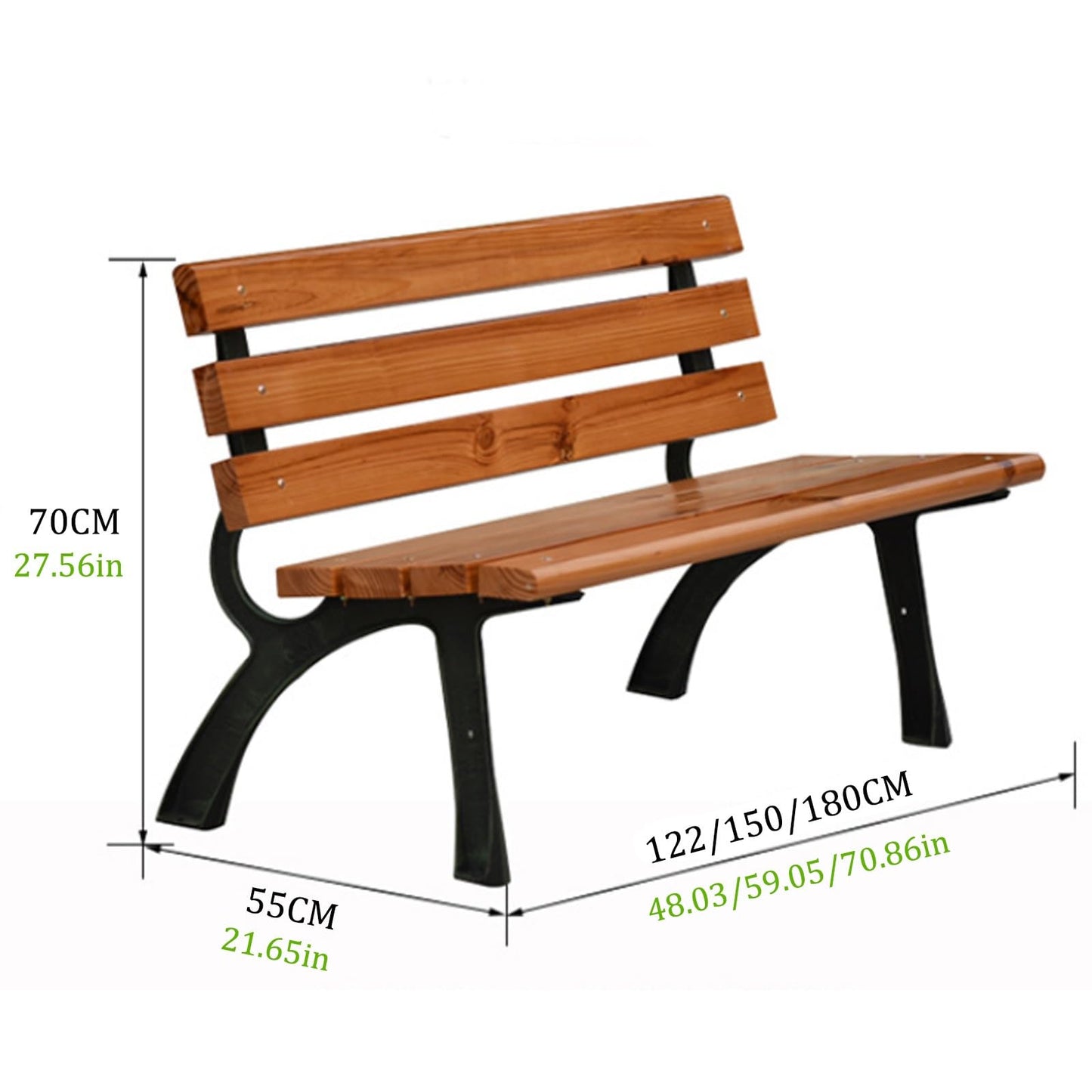 Weatherproof Outdoor Garden Bench with Backrest, Cast Iron Metal Frame & Solid Wood Seat, 59-Inch Patio Park Bench for Lawn, Balcony, Yard & Indoor Use,150cm/59inch