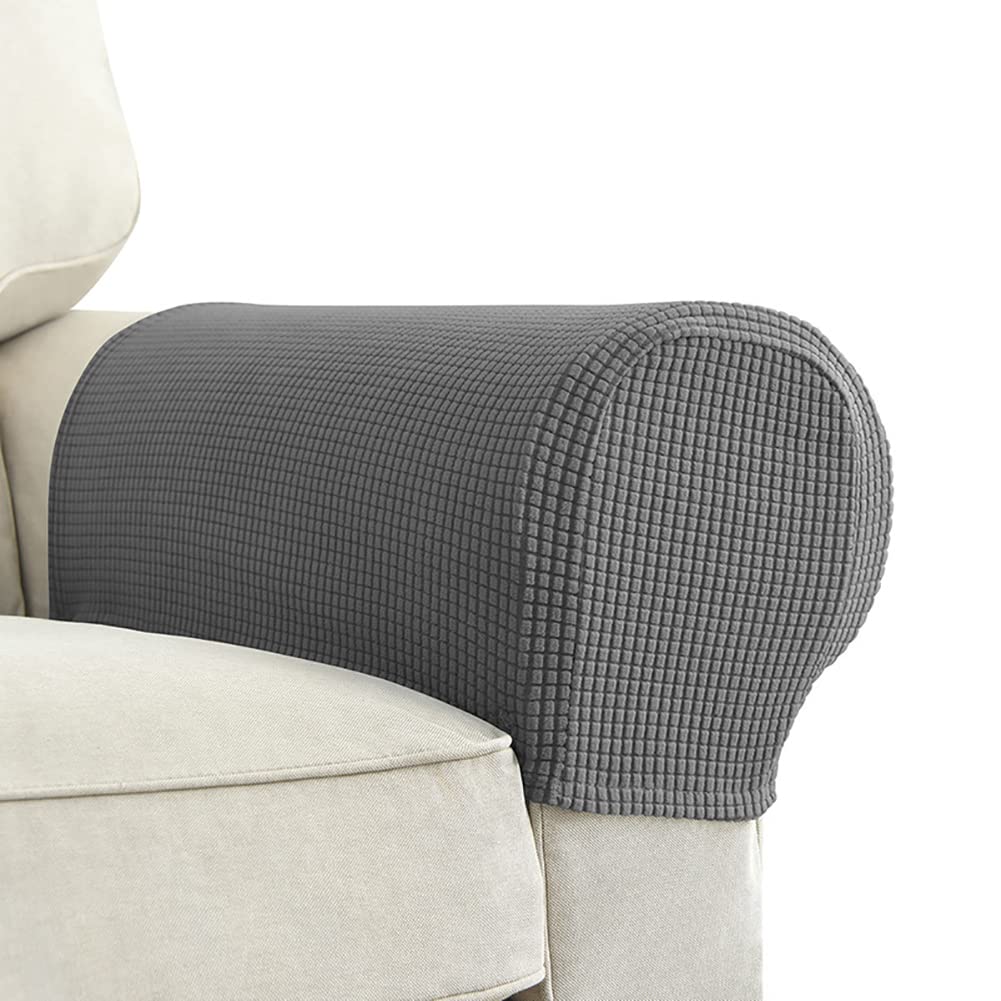 Chaexii Premium Polyester Sofa Arm Cover, Scratch Resistant Protector Covers, Washable, Elastic Armrest Covers for Square/Curved/Sloping Couch Armrests, 2Pcs (Dark Grey)