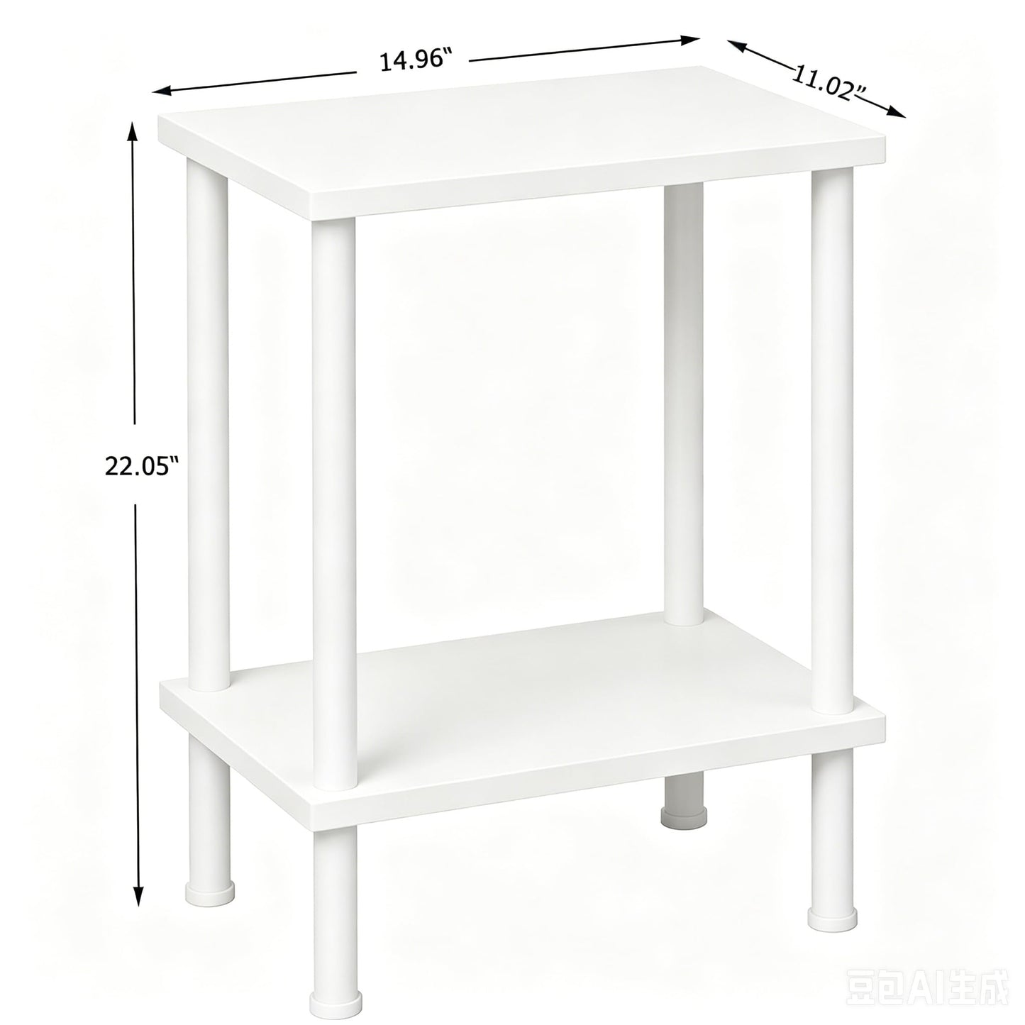 VIMBER End Table, Set of 2 Side Table with Metal Legs, Small Nightstands with 2-Tier Storage Shelves, Tiny Sofa Table for Small Space, Coach Table for Living Room Bedroom, White UTBT104W2